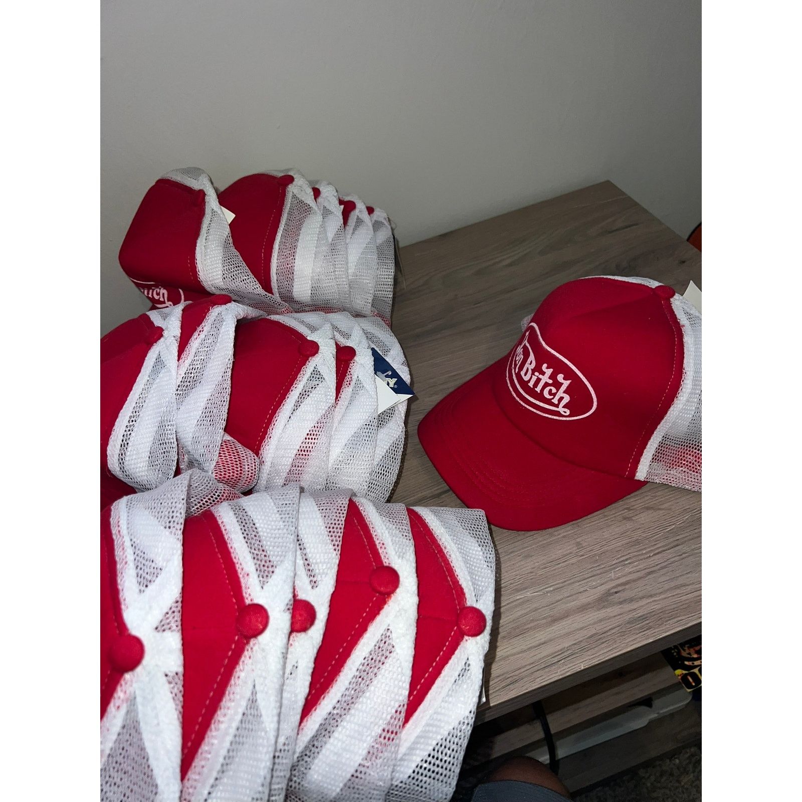 Vintage Y2K Von B*tch Red White Trucker Hat Designer Spoof 2000s OS Size ONE SIZE - 9 Thumbnail