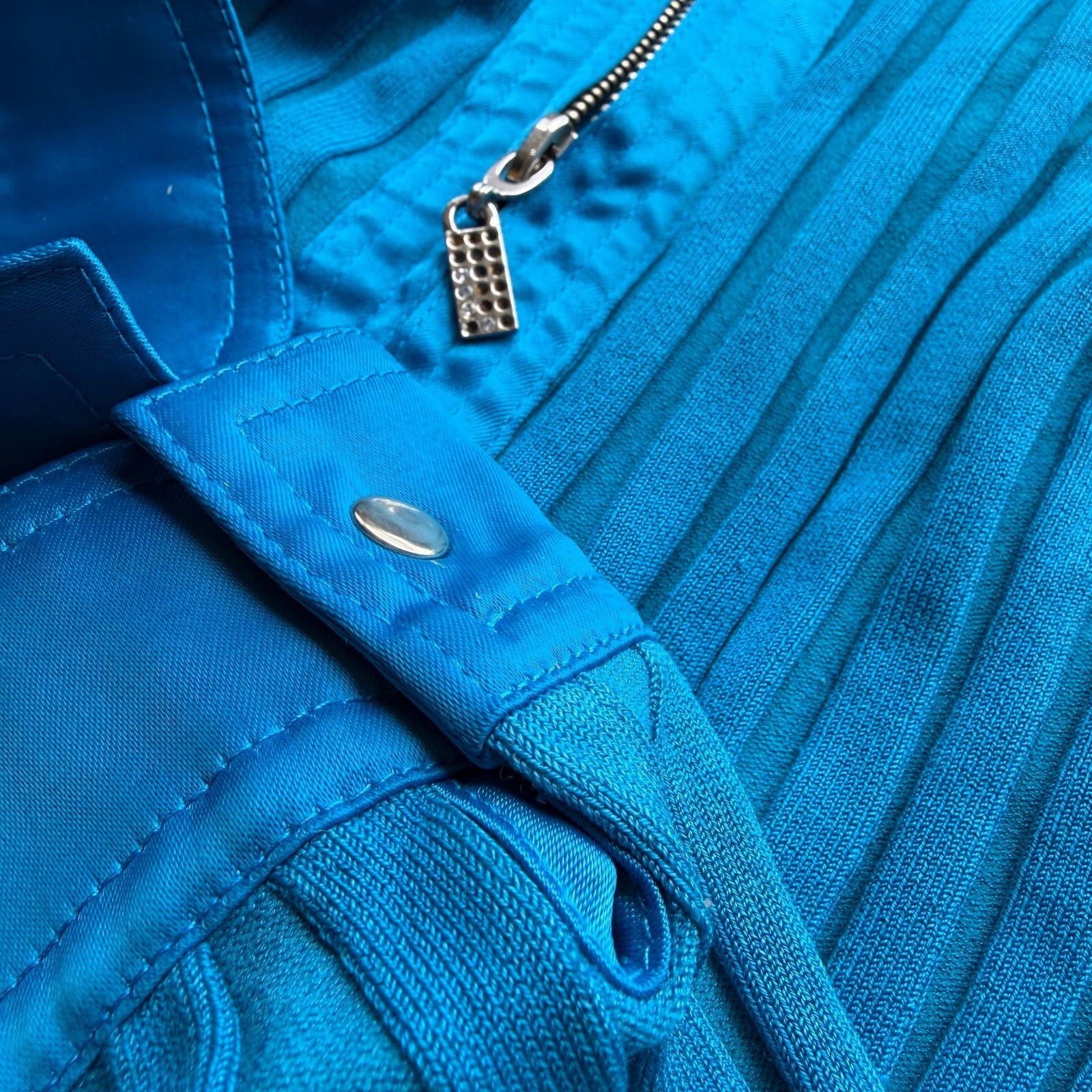 Other Vintage y2k Blue Ribbed Knit Full-Zip Collared Shirt Size L / US 10 / IT 46 - 4 Thumbnail