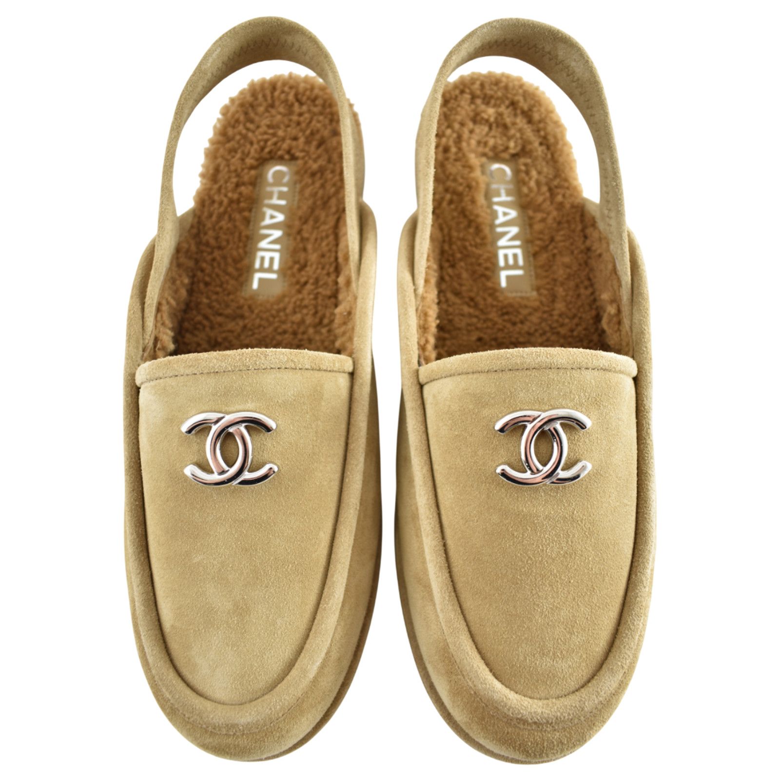 Chanel Chanel Dark Beige Suede Shearling CC Moccasin Loafer 40.5 Size US 10.5 / IT 40.5 - 1 Thumbnail
