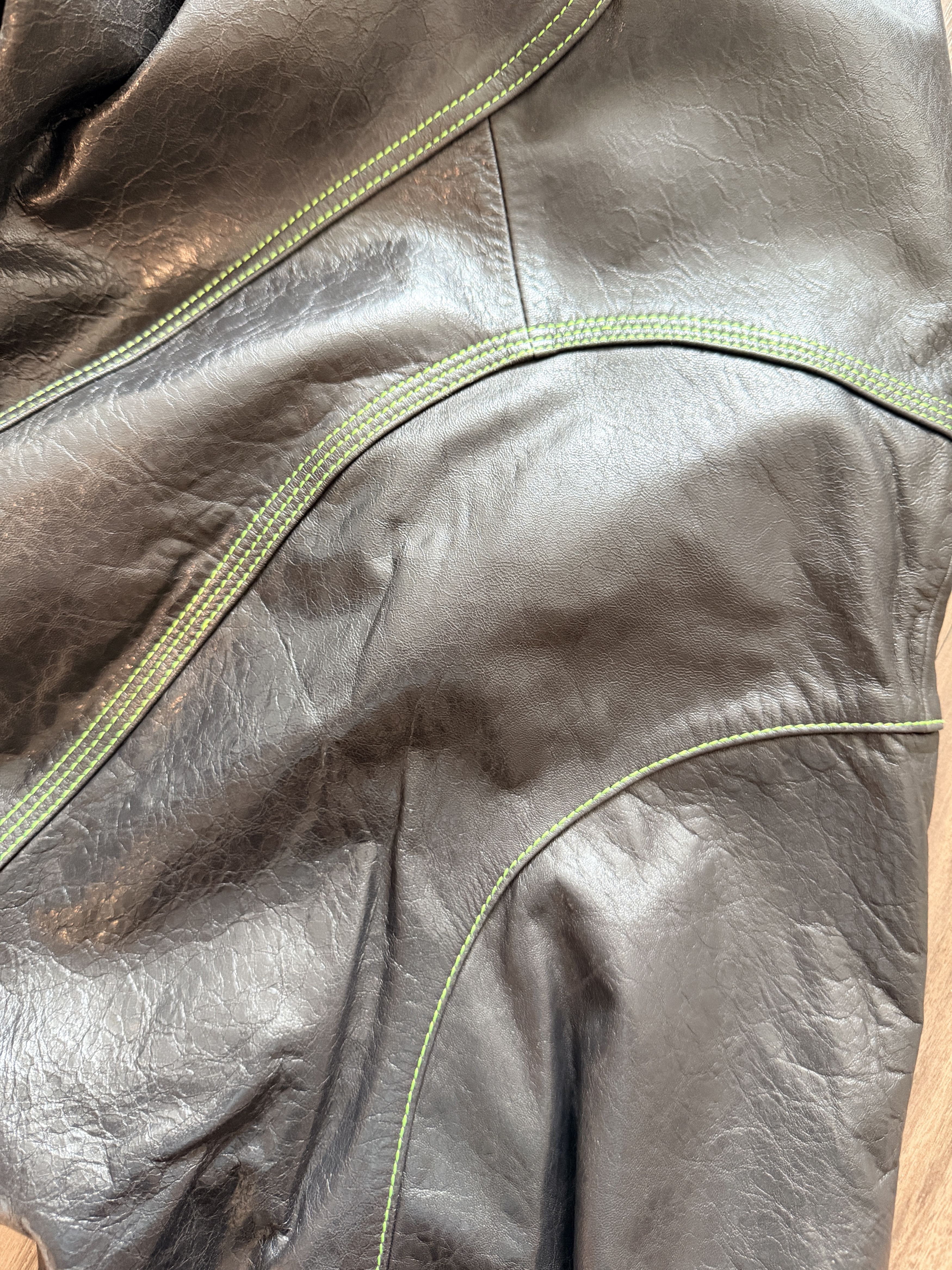 Acne Studios Acne Studios Leather Contrast Stitch Trousers Black Green Size US 32 / EU 48 - 14 Thumbnail