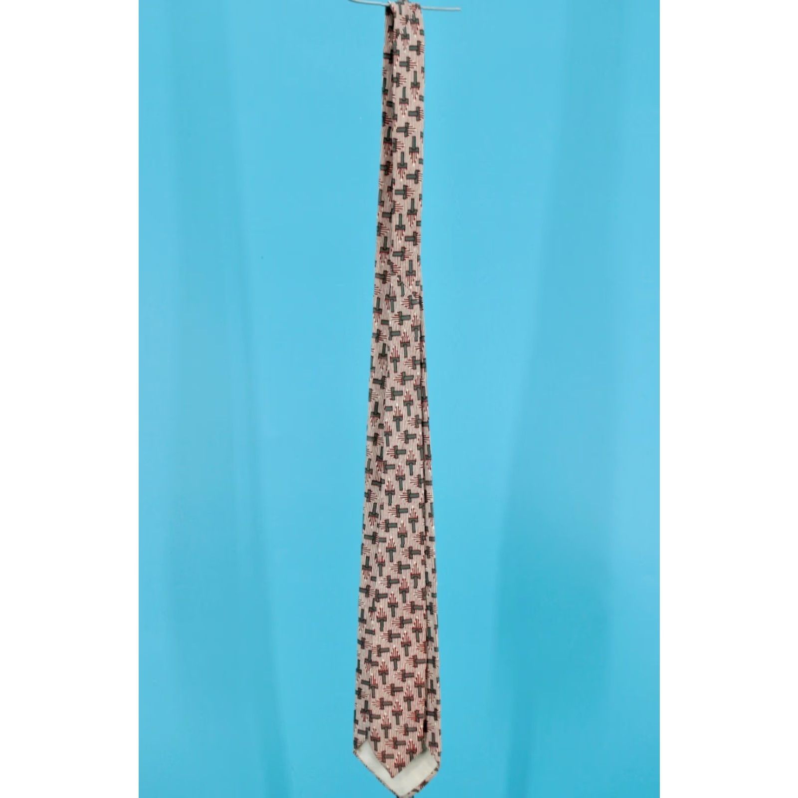 Haband VTG Men's 1950s Green Brown & White Geometric Pattern Necktie 50s Tie Size ONE SIZE - 4 Thumbnail