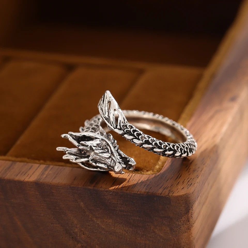 Jewelry × Vintage Domineering Dragon Silver Plate Zodiac Opening Rings Size ONE SIZE - 5 Thumbnail