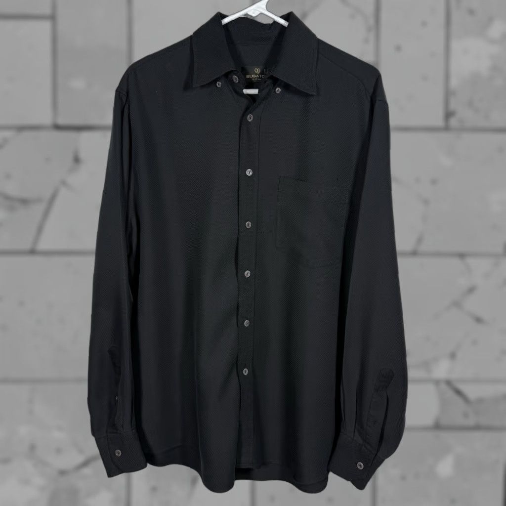 BUGATCHI Bugatchi Uomo Black Textured Button Up Shirt Mens Medium Long Sleeve Size US M / EU 48-50 / 2 - 1 Thumbnail