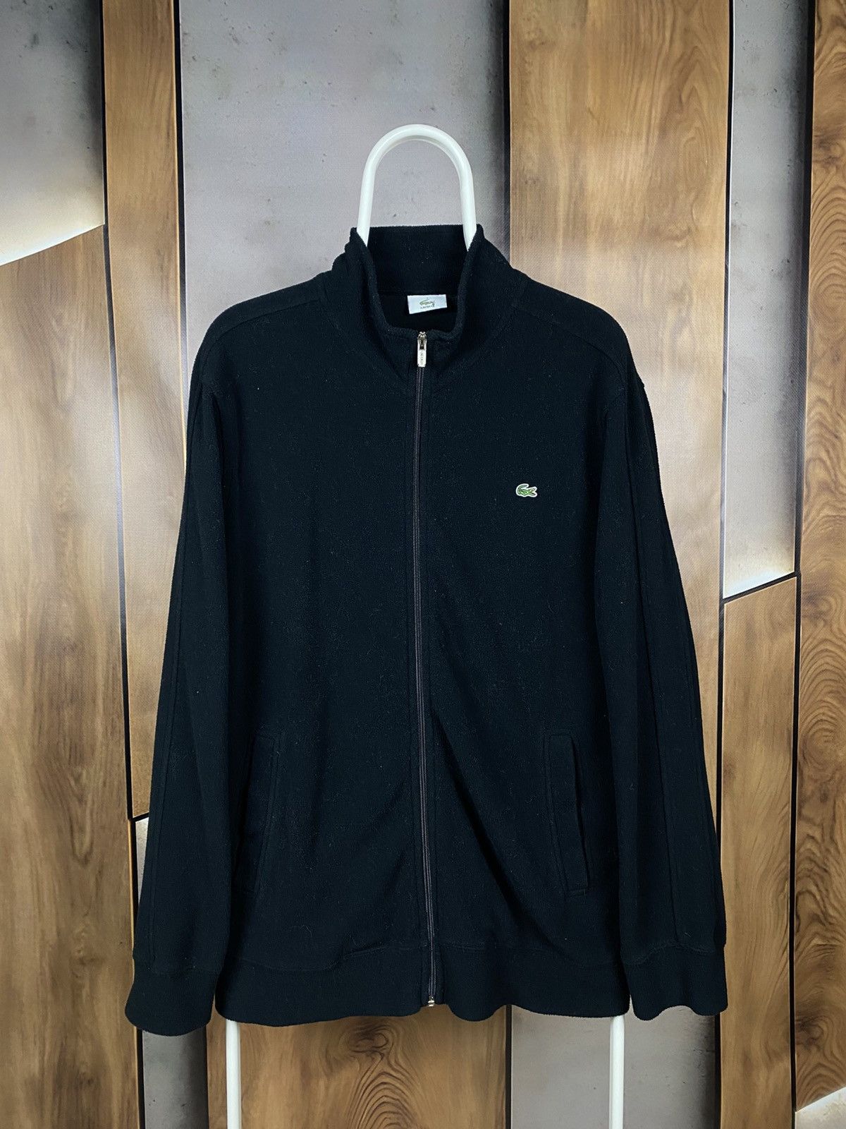 Lacoste 🐊Vintage 90s Fleece Sweatshirt Zip-Up Lacoste Big Logo🐊 Size US XL / EU 56 / 4 - 2 Thumbnail