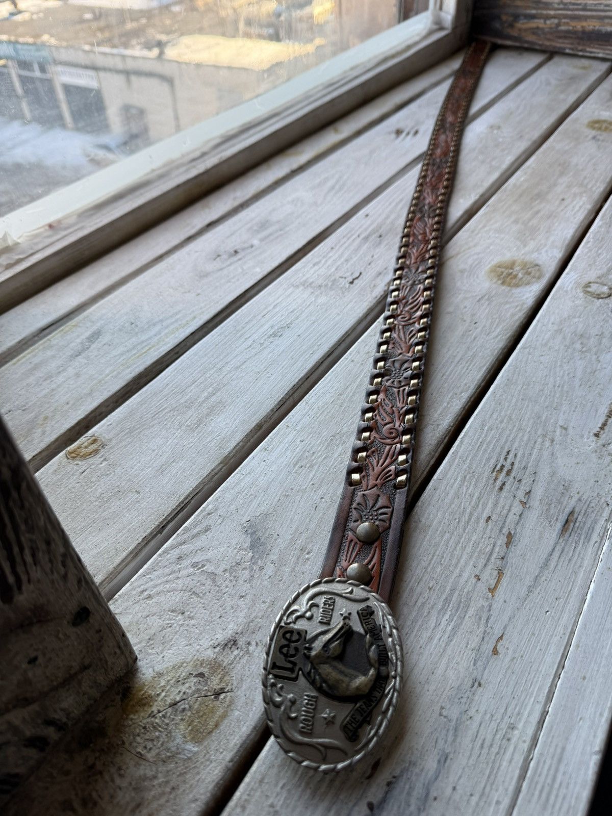 Cowboy Equipment × Leather × Lee Vintage 90s Cowboy Western Lee Riders Leather Belt Size ONE SIZE - 3 Thumbnail