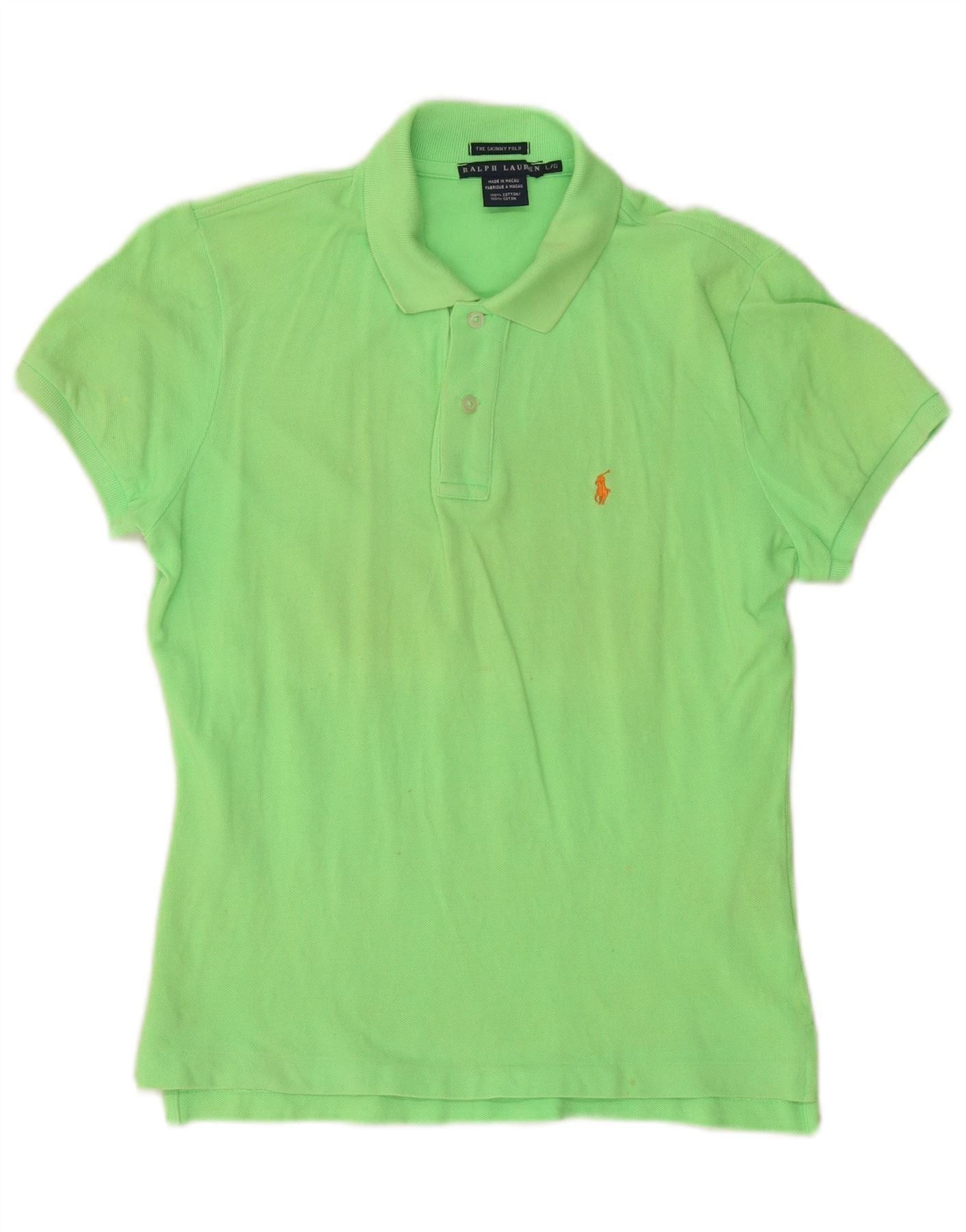 Ralph Lauren Womens Skinny Polo Shirt UK 16 Large Green Cotton Size M / US 6-8 / IT 42-44 - 1 Thumbnail