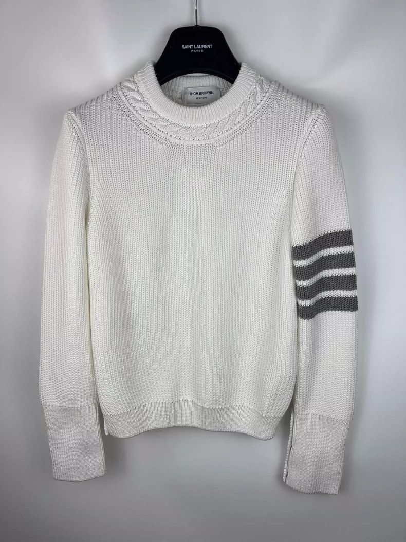 Thom Browne Thom Browne White crewneck knit sweater Size US XS / EU 42 / 0 - 1 Thumbnail