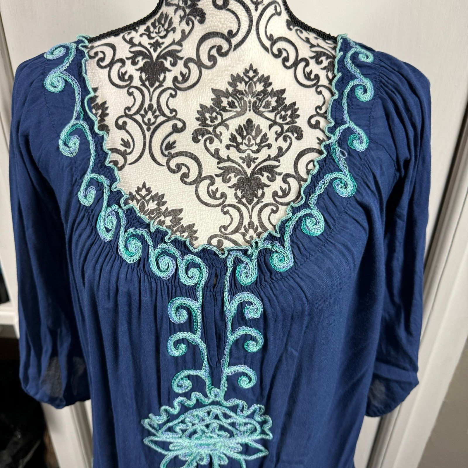 Poupette St Barth Poupette St. Barth Blue Embroidered Mini Dress off the shou Size S / US 4 / IT 40 - 4 Thumbnail