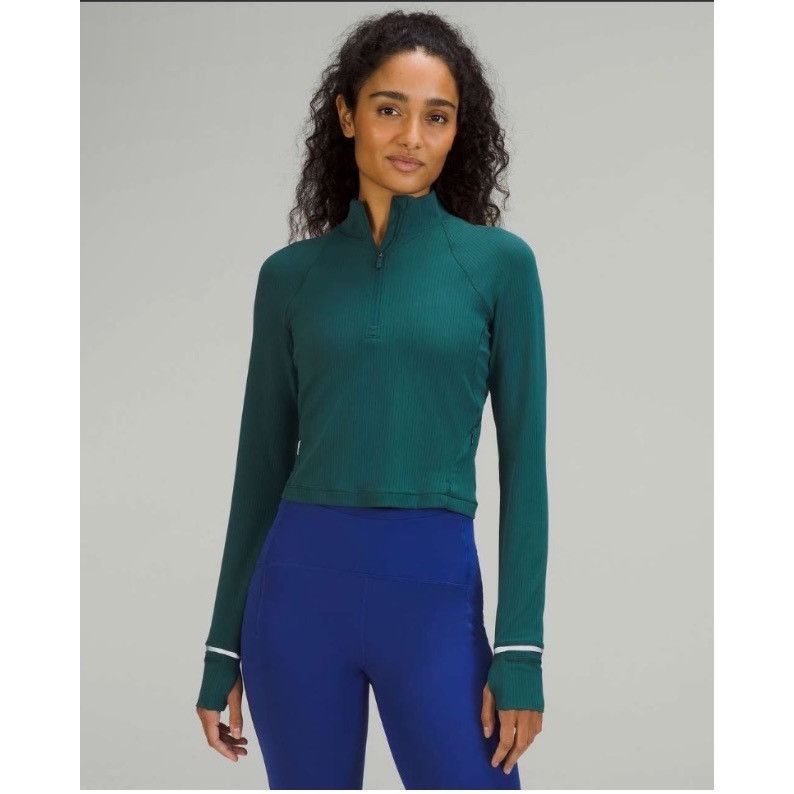 Lululemon 𝓛𝓾𝓵𝓾𝓵𝓮𝓶𝓸𝓷 Its Rulu Run Cropped Half ZipGreen Jasper Size M / US 6-8 / IT 42-44 - 1 Thumbnail