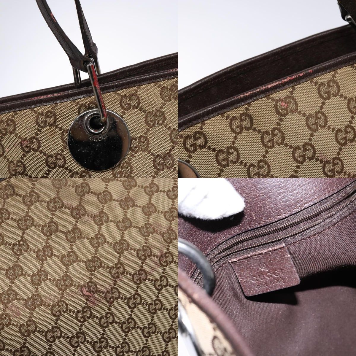 Gucci GUCCI GG Canvas Tote Bag Beige Silver Size ONE SIZE - 11 Thumbnail
