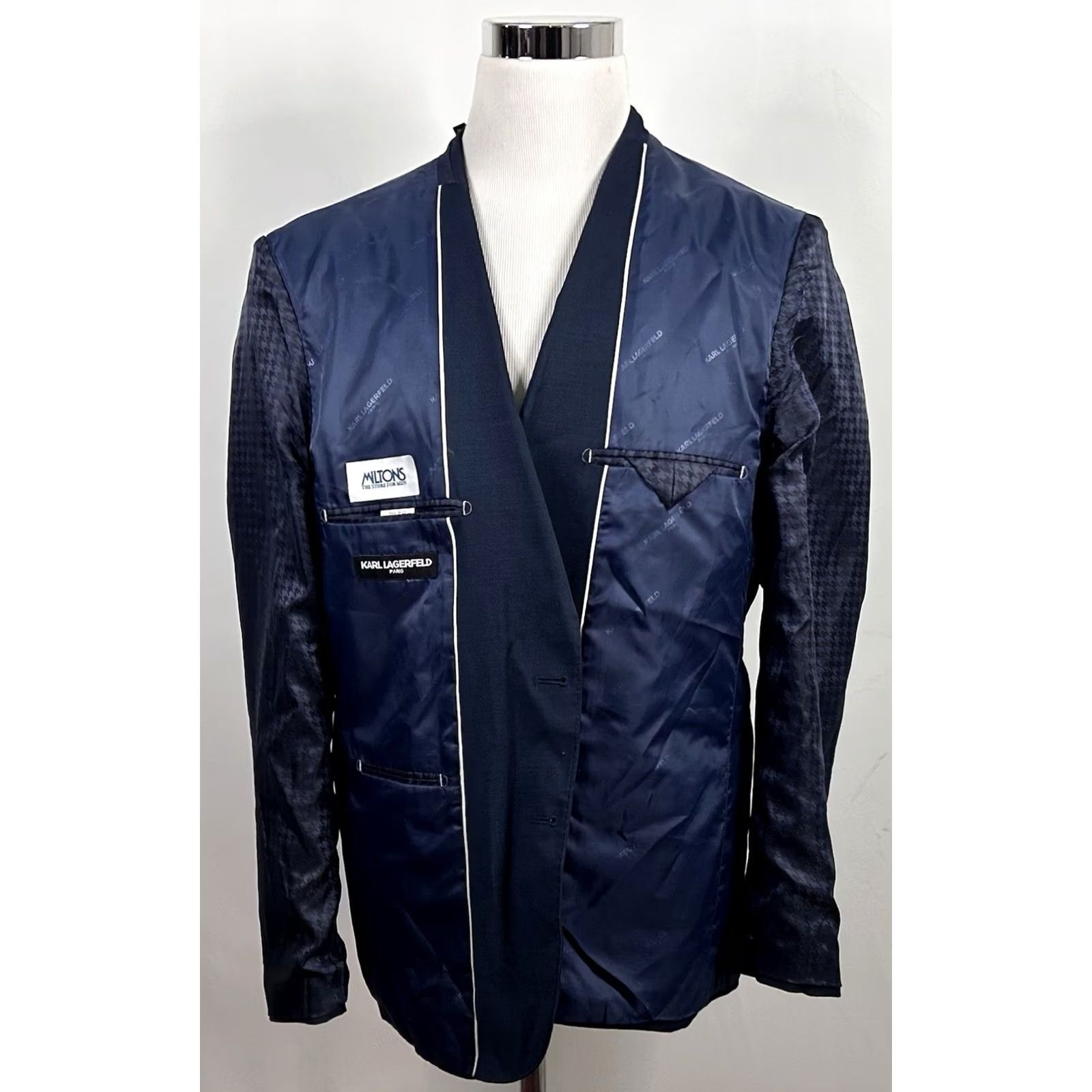 Karl Lagerfeld Karl Lagerfeld Paris Sport Coat Blue 44R Wool Blend Two-Button Notch Lapel Vented Regular Mens Size US XS / EU 42 / 0 - 7 Thumbnail