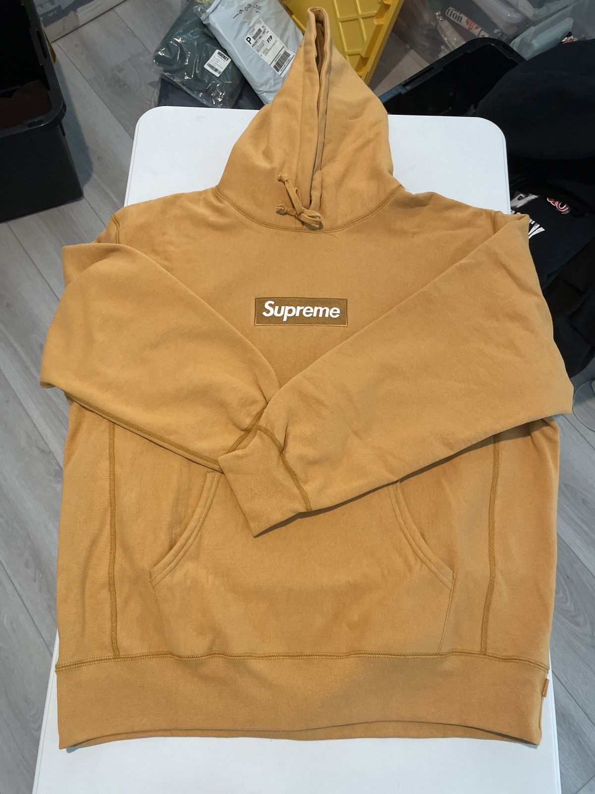 image of Supreme Mustard Yellow Box Logo Hoodie, Men's (Size XL)