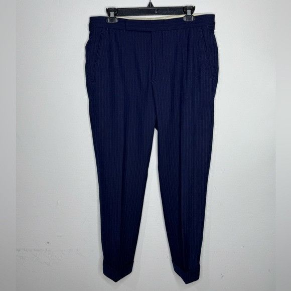 Ralph Lauren Purple Label Pinstripe Pants Wool Navy Blue Men