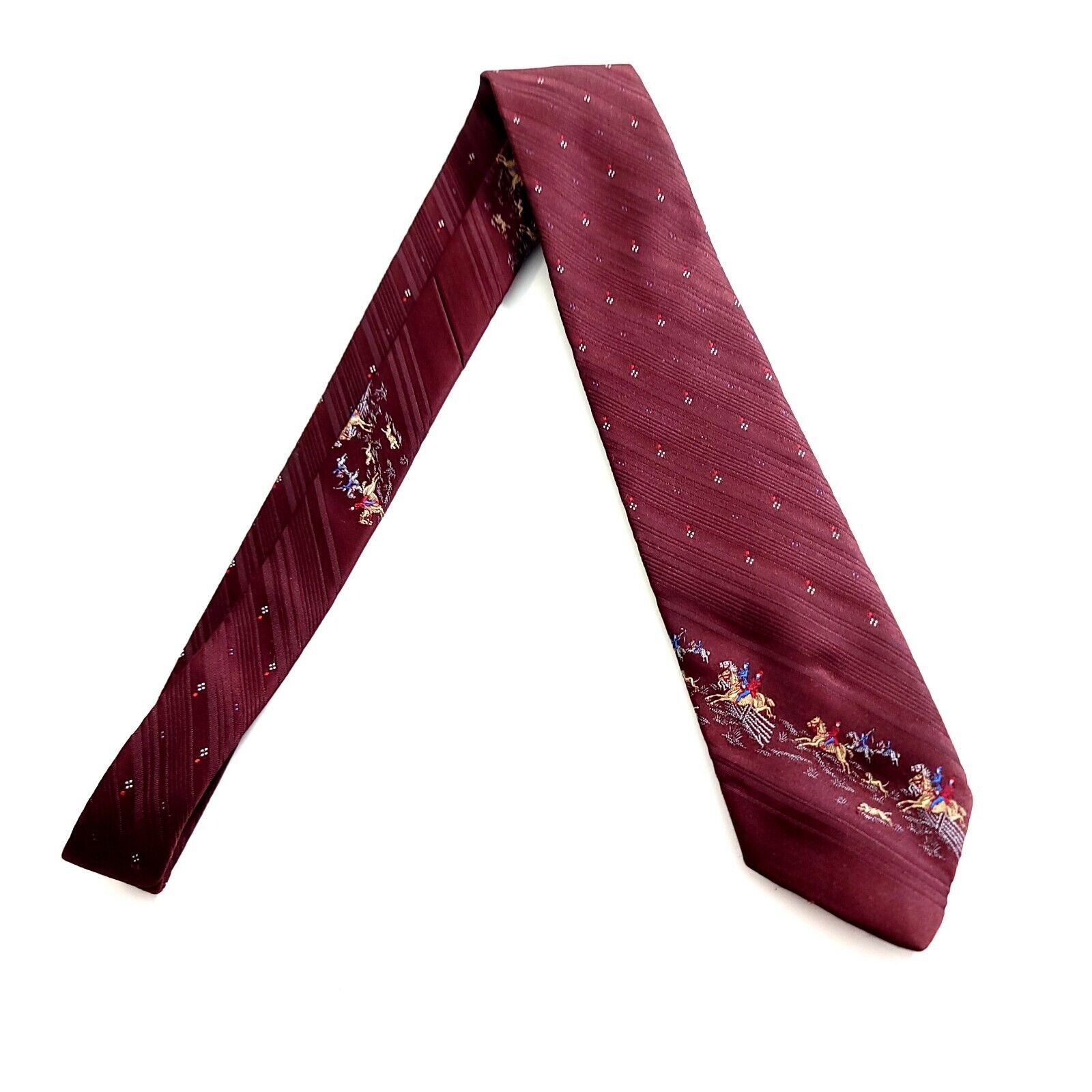 Vintage Via Re Woven Red Brown Horse & Jockey Short Skinny Silk Tie Size ONE SIZE - 5 Thumbnail