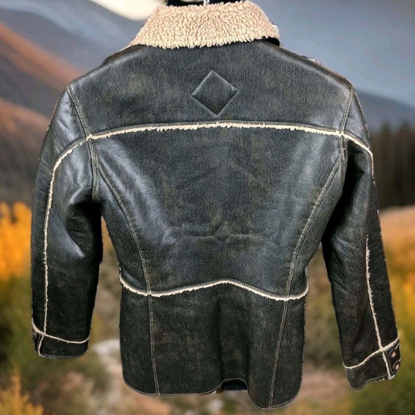 Silver Jeans Co. Silver Jeans Western Glove Brown Faux Leather Shearling Jacket Women Medium Size 32" / US 10 / IT 46 - 5 Thumbnail