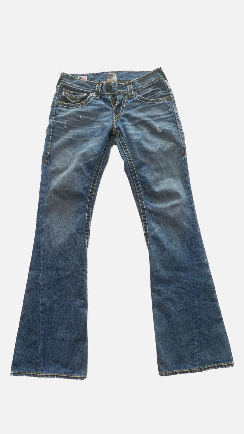 image of True Religion Joey Twisted Flared Jeans in Blue/Yellow, Men's (Size 28)