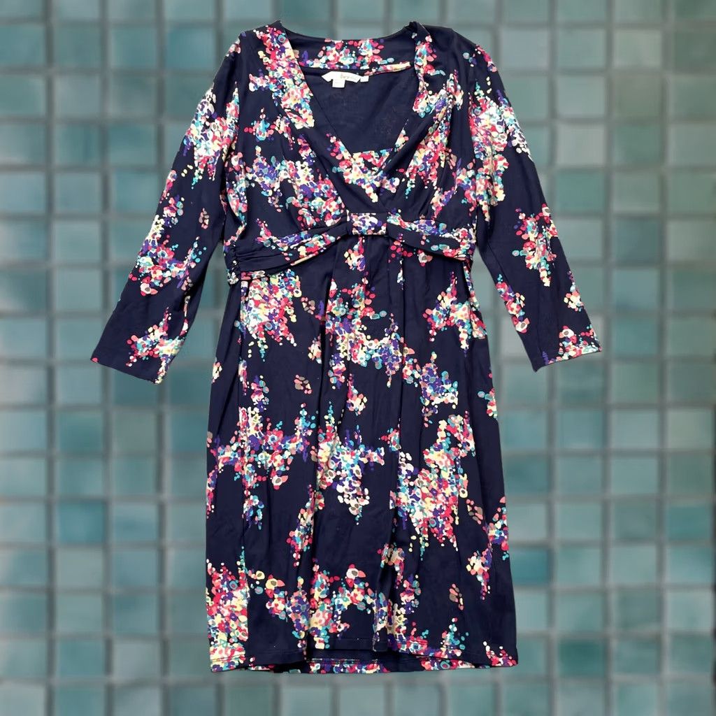 Boden Boden Dress Womens 6R Blue Floral Viscose Stretch Plunge V Neck Belted Abstract Shirt? Size M / US 6-8 / IT 42-44 - 1 Thumbnail