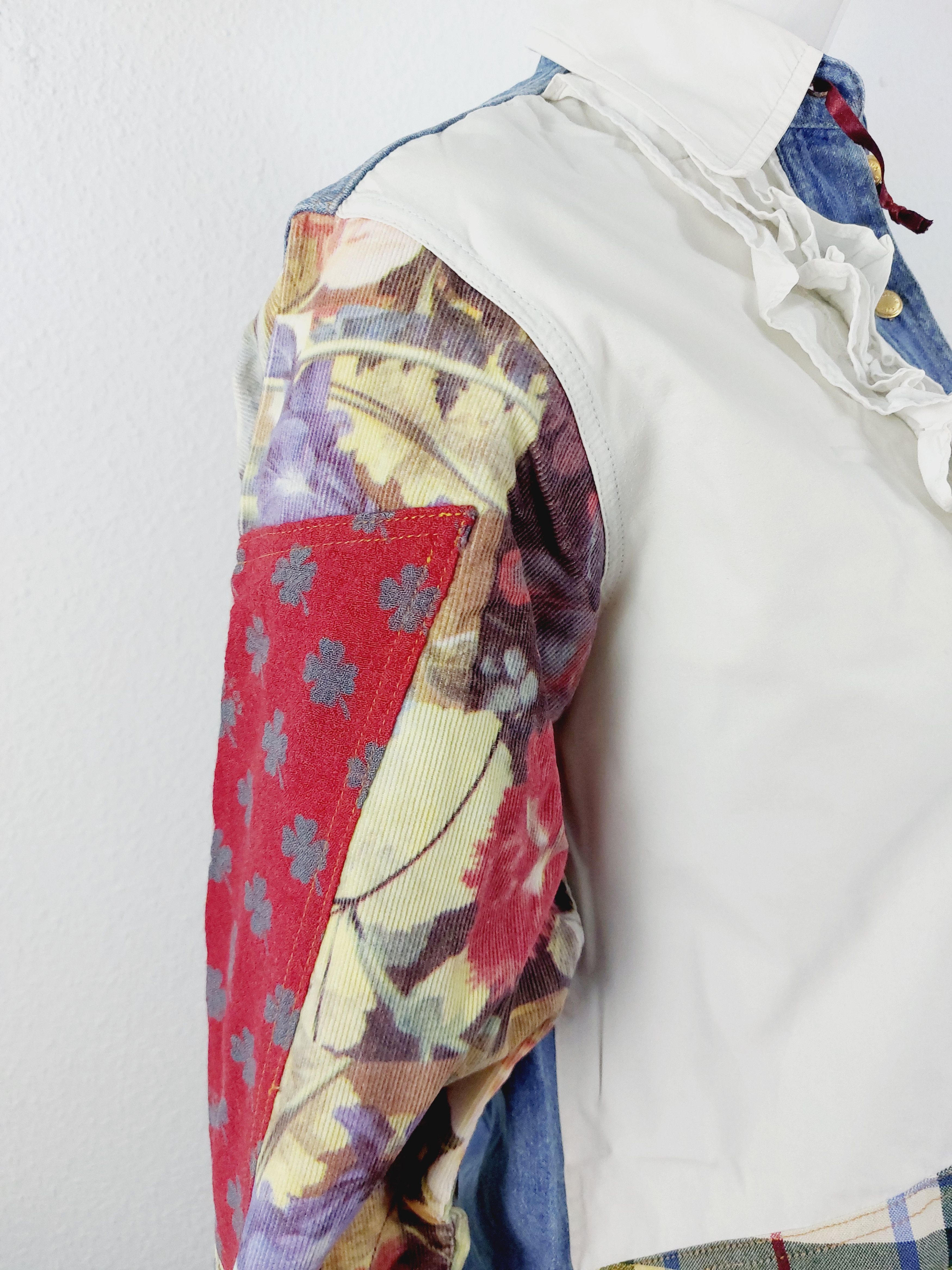 Moschino Moschino Jeans Patchwork Jeans Denim Ruffled Tartan Shirt Size US XS / EU 42 / 0 - 10 Thumbnail