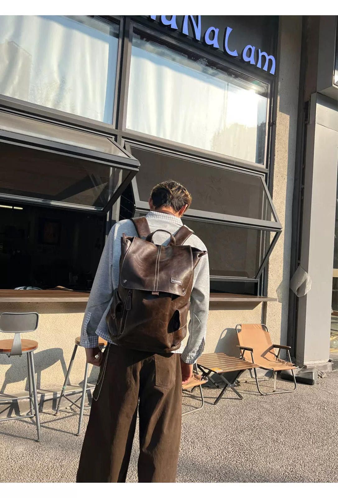 Leather Brown PU Leather Casual Backpack, Stylish Daypack Size ONE SIZE - 9 Thumbnail