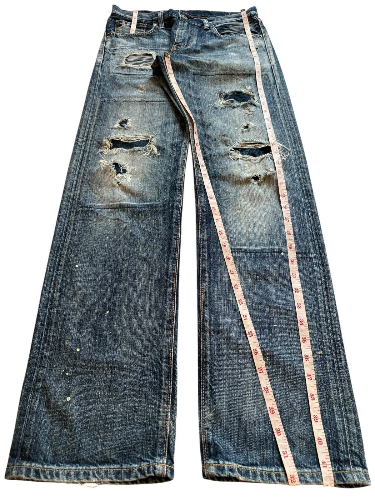 Edwin × Japanese Brand Rebel Vintage Edwin 503 Paint Patch Distress Rip Loose Jean Size US 29 - 13 Thumbnail