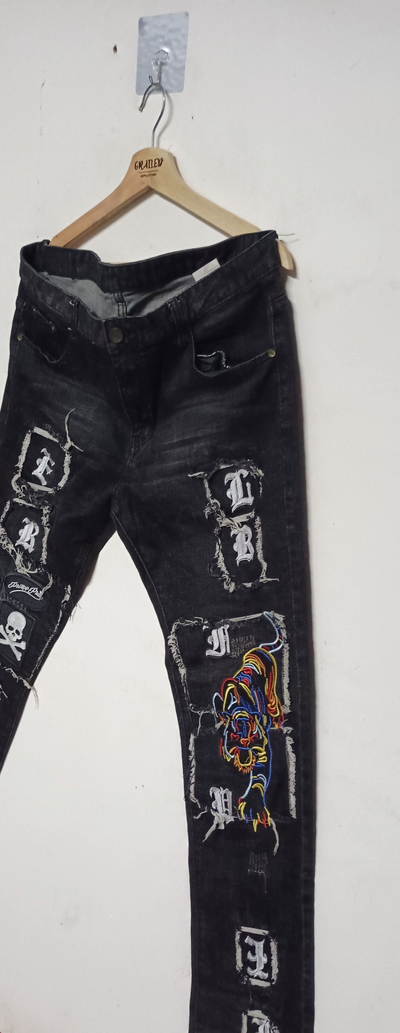 If Six Was Nine Denim jeans putch work skull punk design Size US 36 / EU 52 - 3 Thumbnail