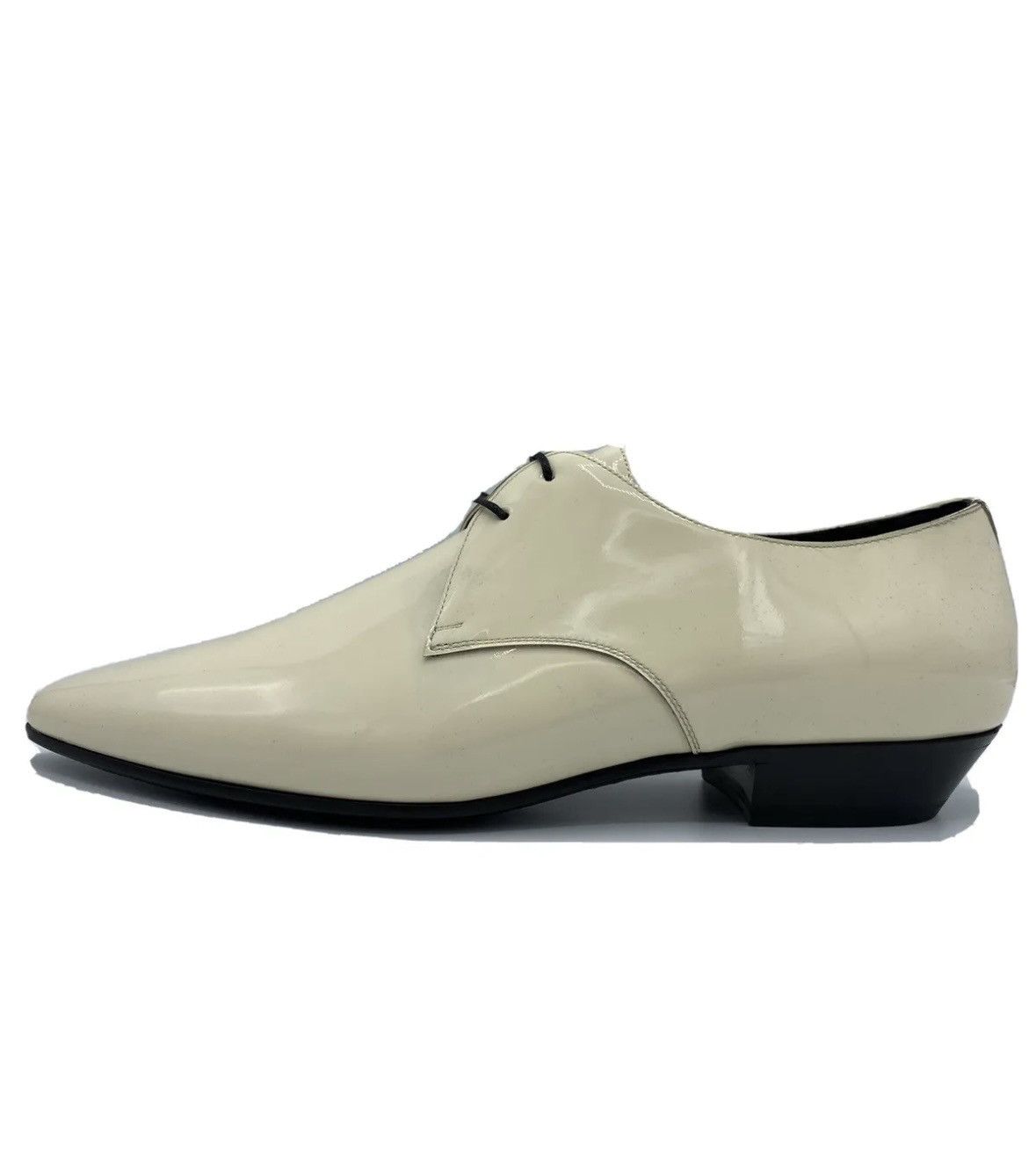 image of Saint Laurent Paris $800 Saint Laurent Jonas Ivory Patent Leather Nib Shoes in Ivory White (Size 10