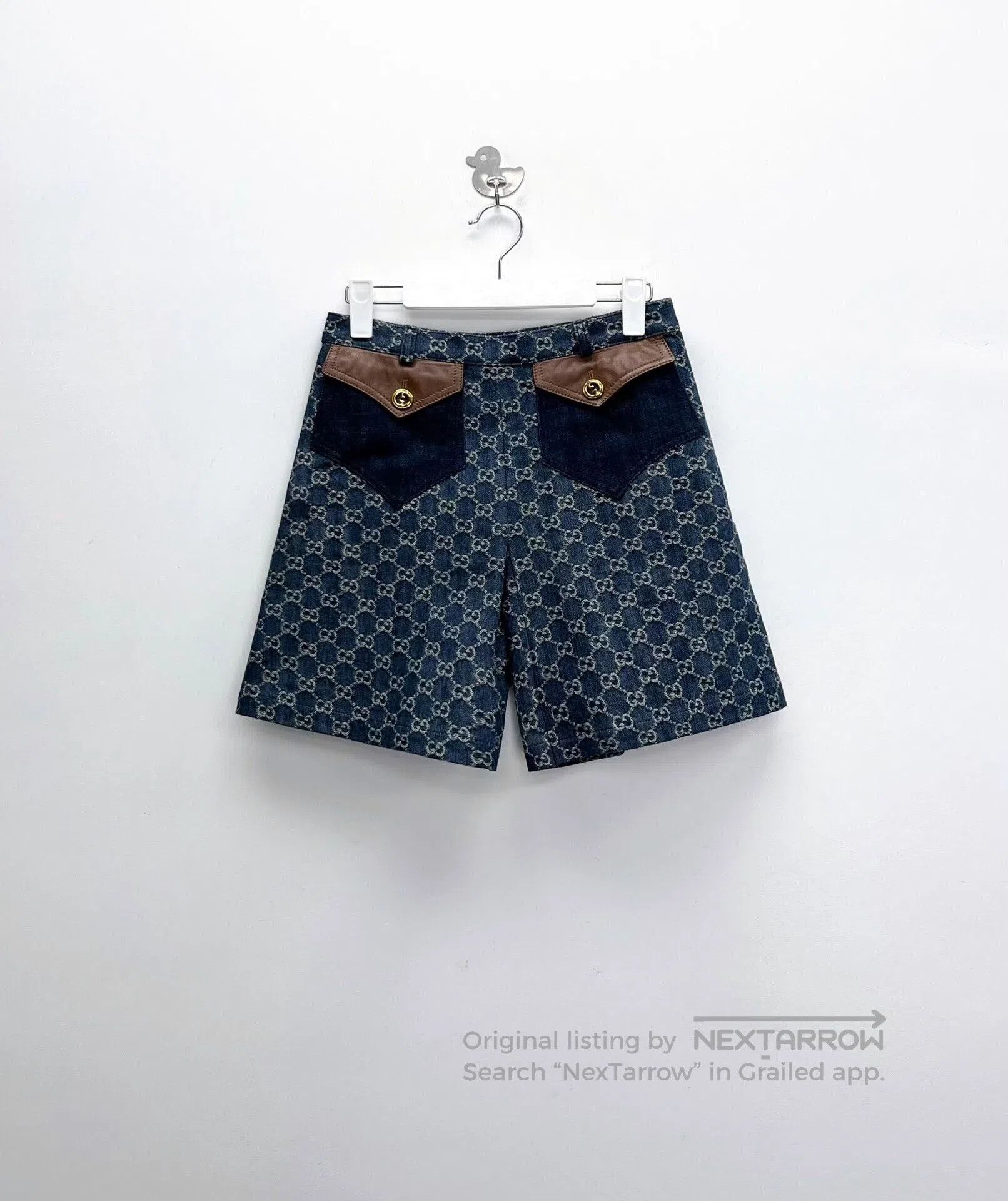 Gucci gucci logo print denim shorts with pockets. Size 39" - 1 Thumbnail
