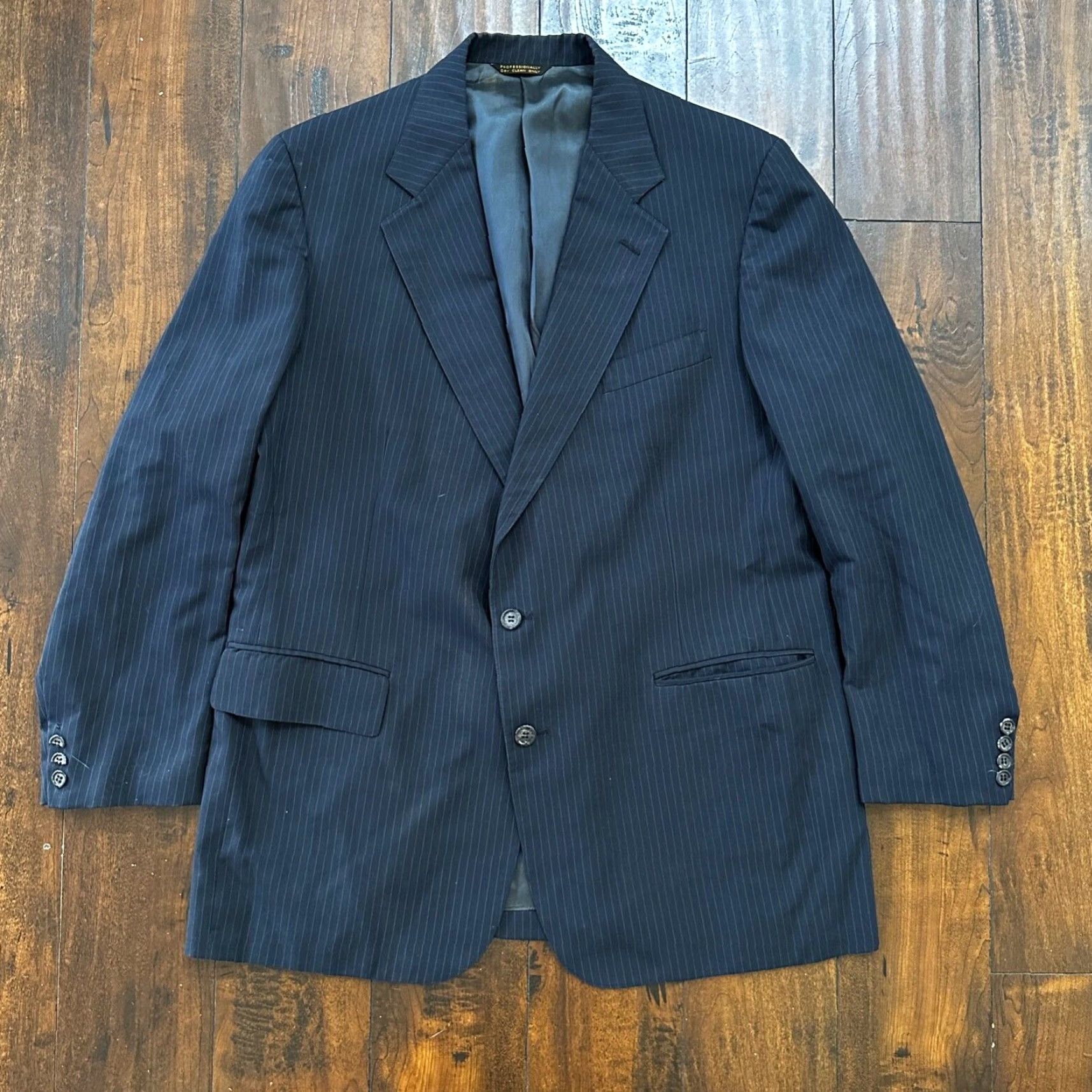 Vintage VINTAGE 1960s Navy Blue Wool Sport Jacket Mens Size 44 Rockabilly Pinstripe Pants 38x28 Size US 44 / EU 60 - 2 Thumbnail