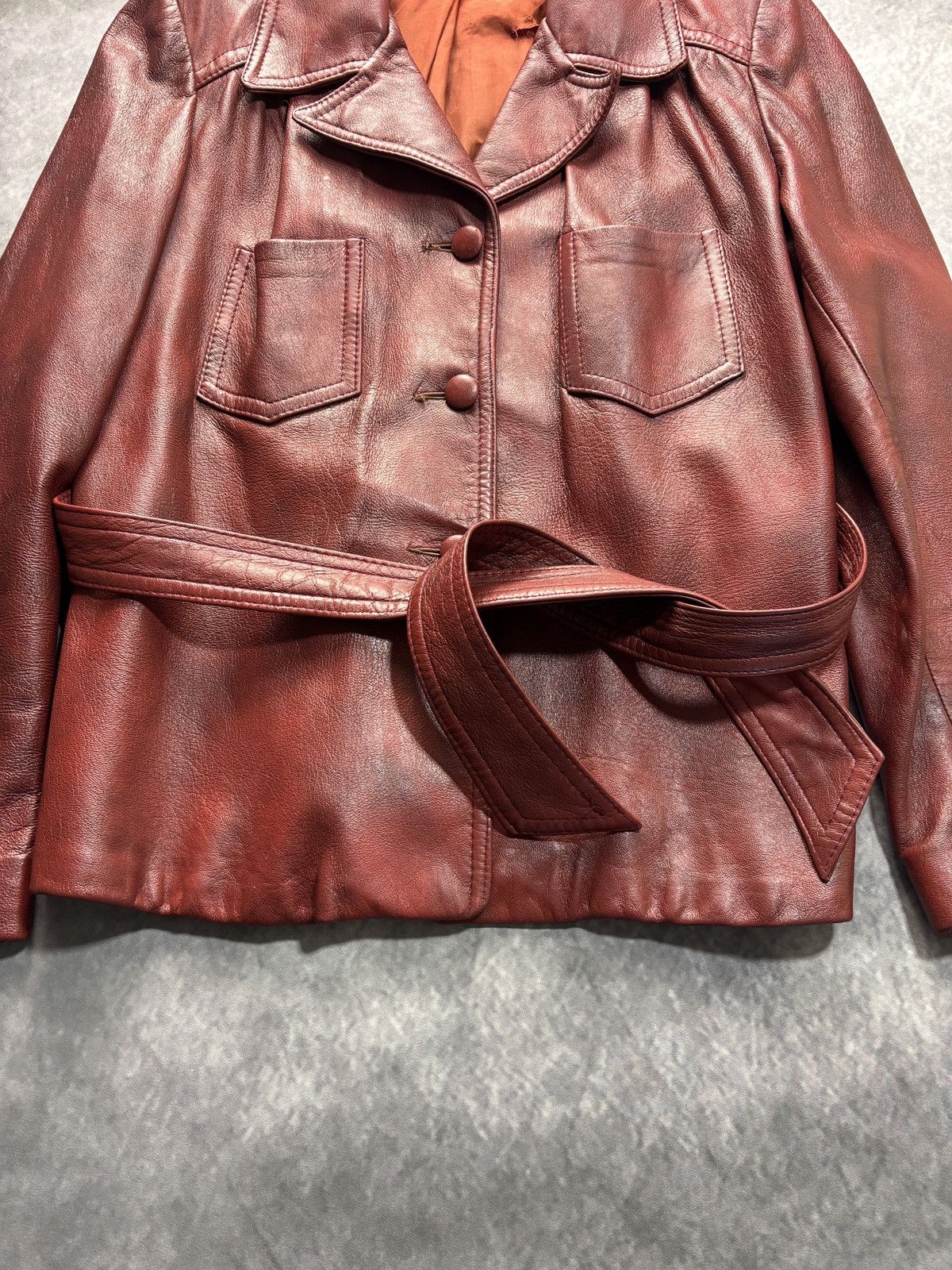Vintage 70s Vintage Leather Jacket Belted Cropped Red Olympic Womens Size XXL / US 16-18 / IT 52-54 - 13 Thumbnail