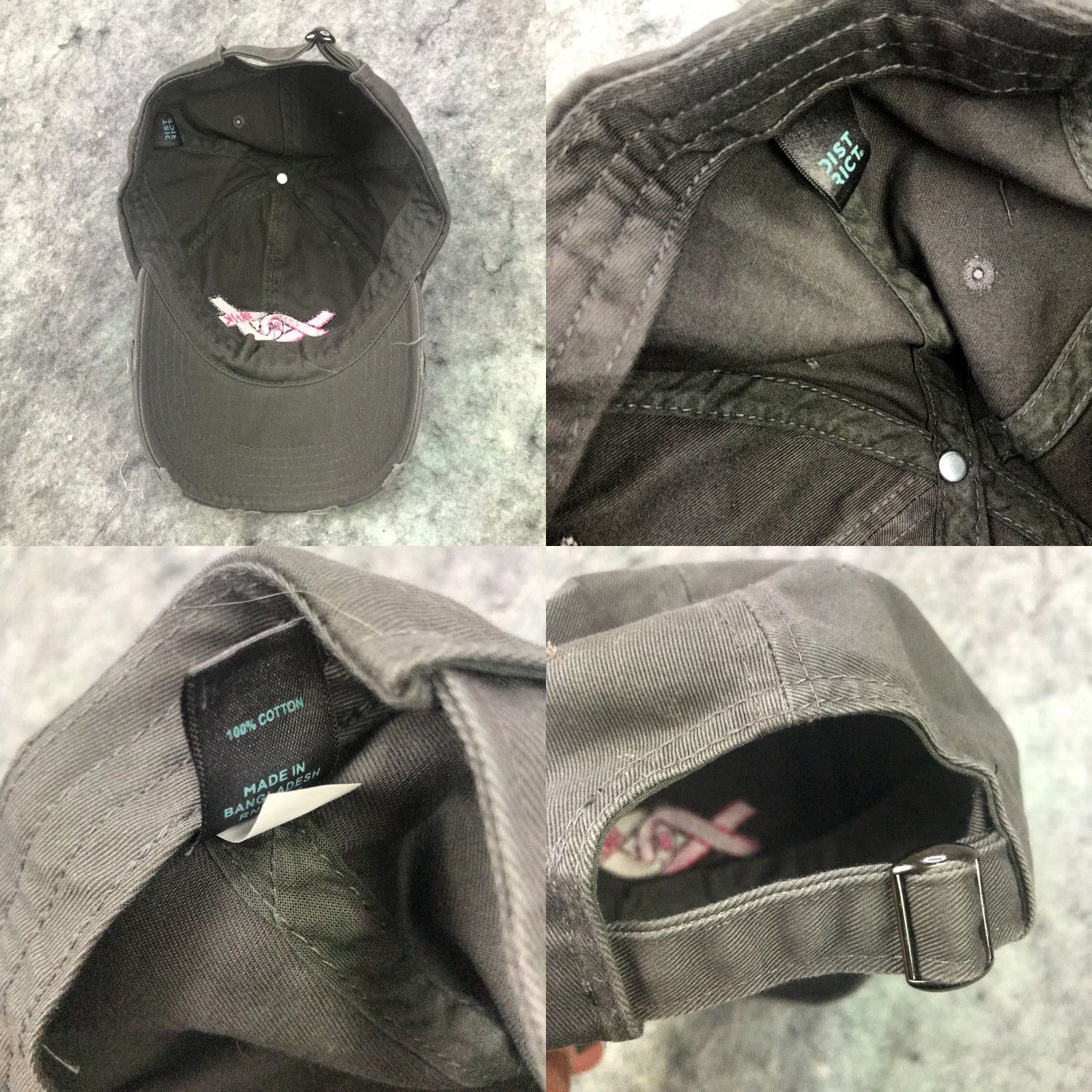 Vintage Breast Cancer Awareness Womens Cap Hat Adjustable Gray Distressed Linked by Pink Size ONE SIZE - 8 Thumbnail