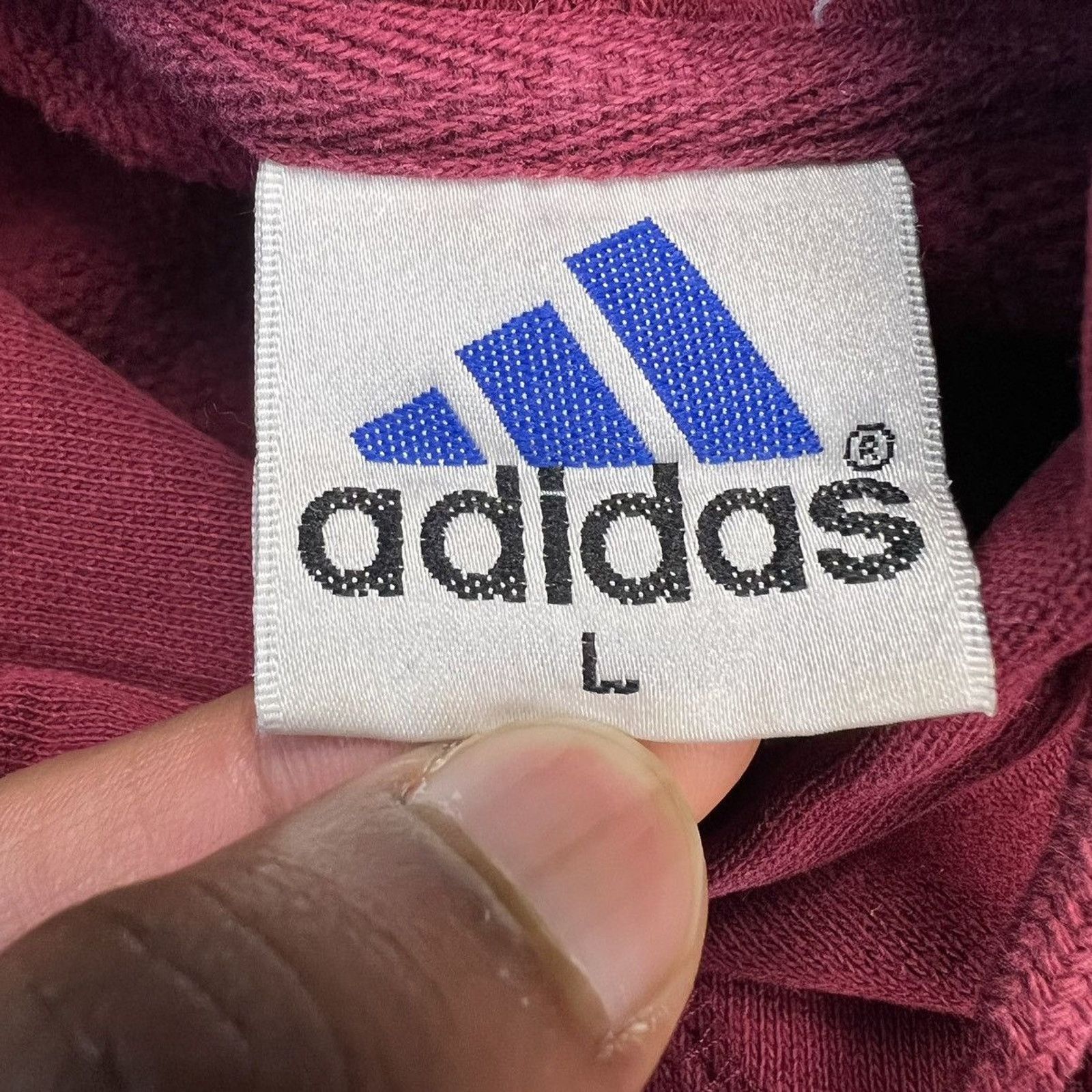 Adidas × Vintage Vintage Adidas Essential Hoodie Medium Red Distressed 90s Size US M / EU 48-50 / 2 - 7 Thumbnail