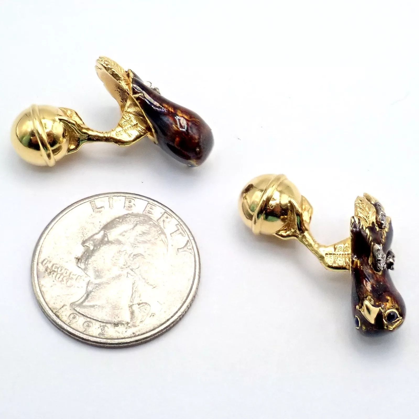 Tiffany & Co. 18k Yellow Gold Diamond Enamel Falcon Eagle Bird Cufflinks Size ONE SIZE - 3 Thumbnail