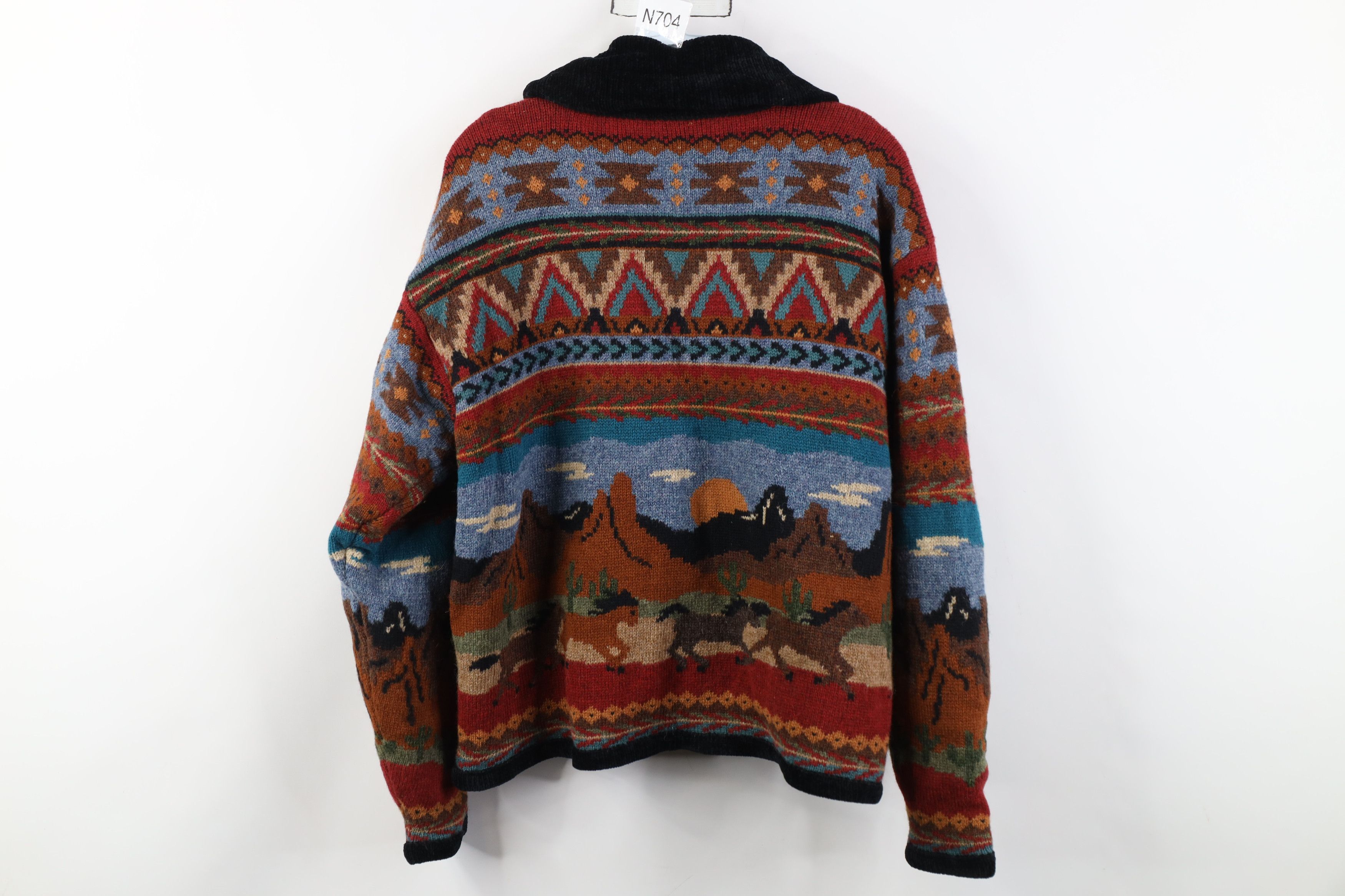 Vintage Vintage 90s Southwestern Horse All Over Print Sweater Jacket Size L / US 10 / IT 46 - 11 Thumbnail