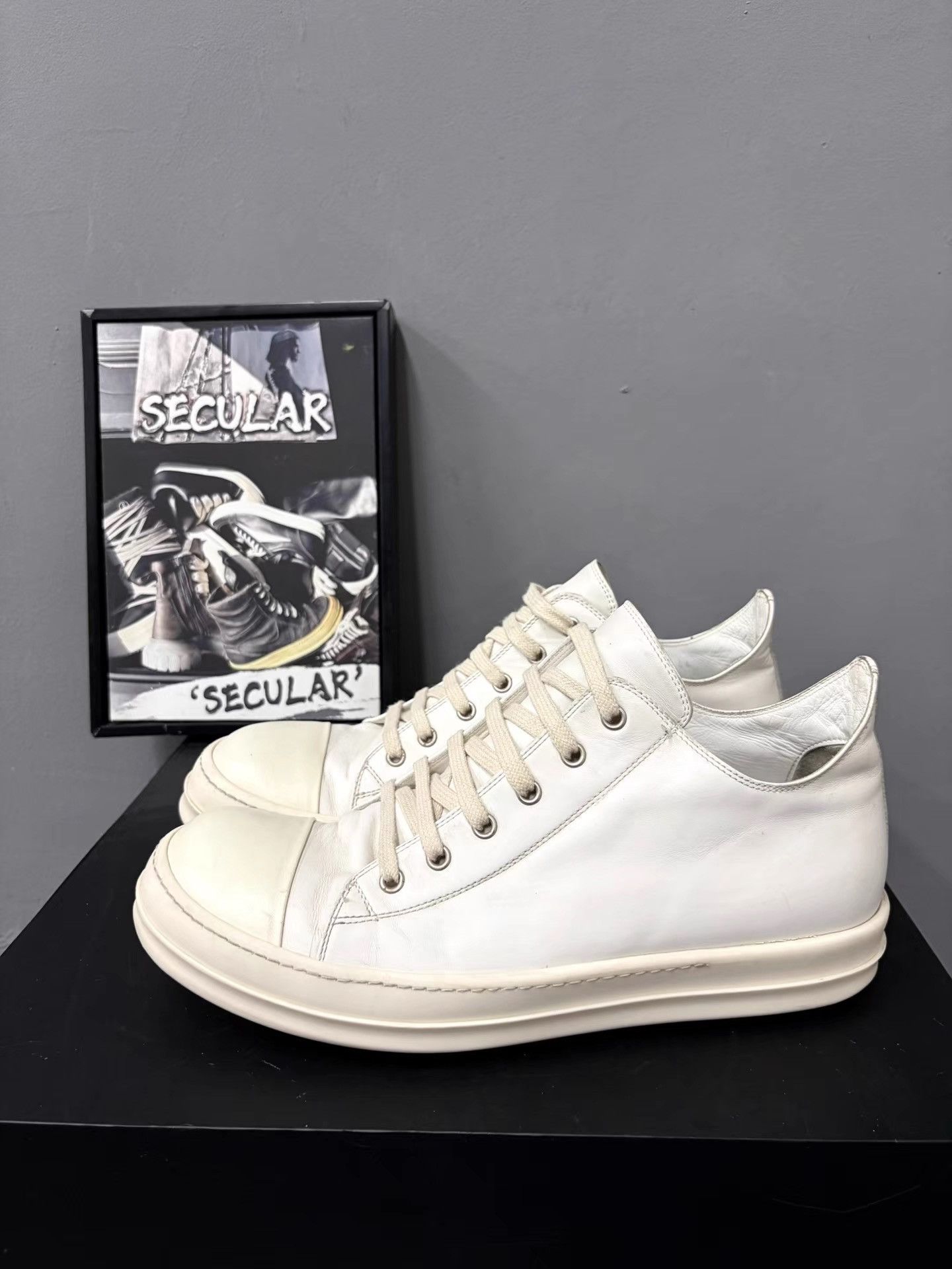 Rick Owens Rick Owens Mainline Milk White Leather Low-Top Sneakers K34 Size US 11 / EU 44 - 2 Thumbnail
