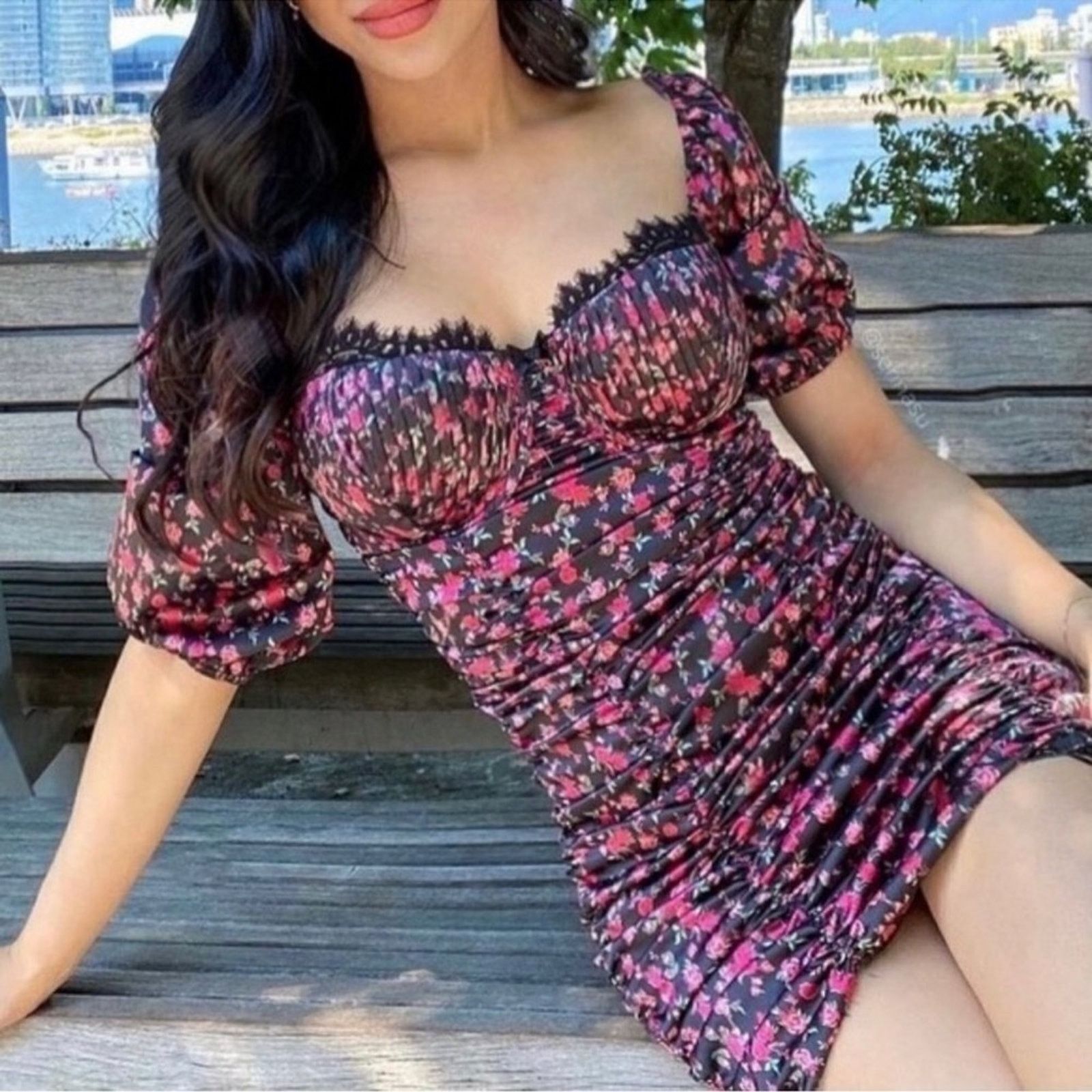 For Love & Lemons For Love And Lemons Black and Pink Floral Dress Size S / US 4 / IT 40 - 1 Thumbnail