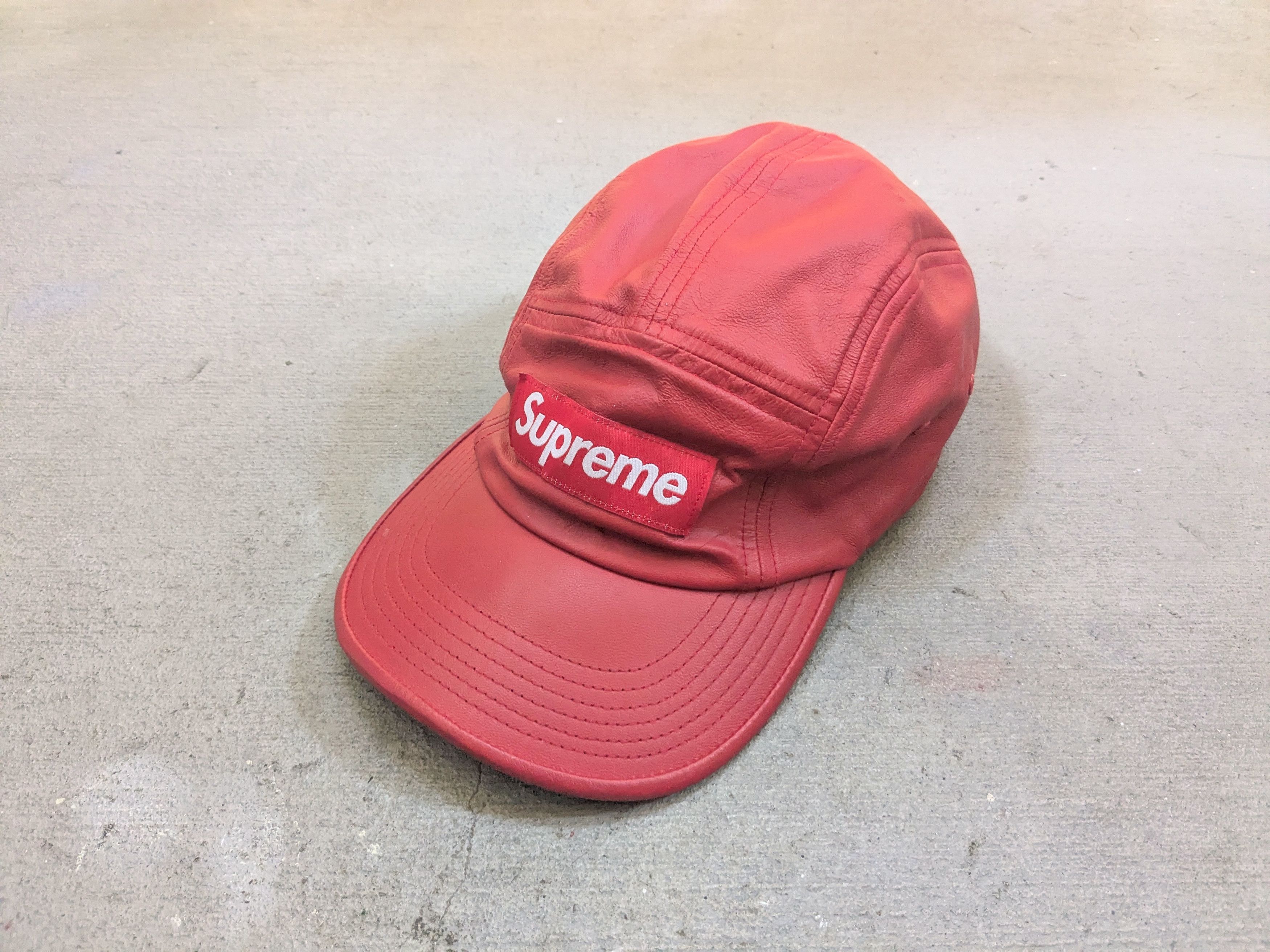 Supreme Supreme Leather Camp Cap Red Hat 5 Panel BOGO SS21