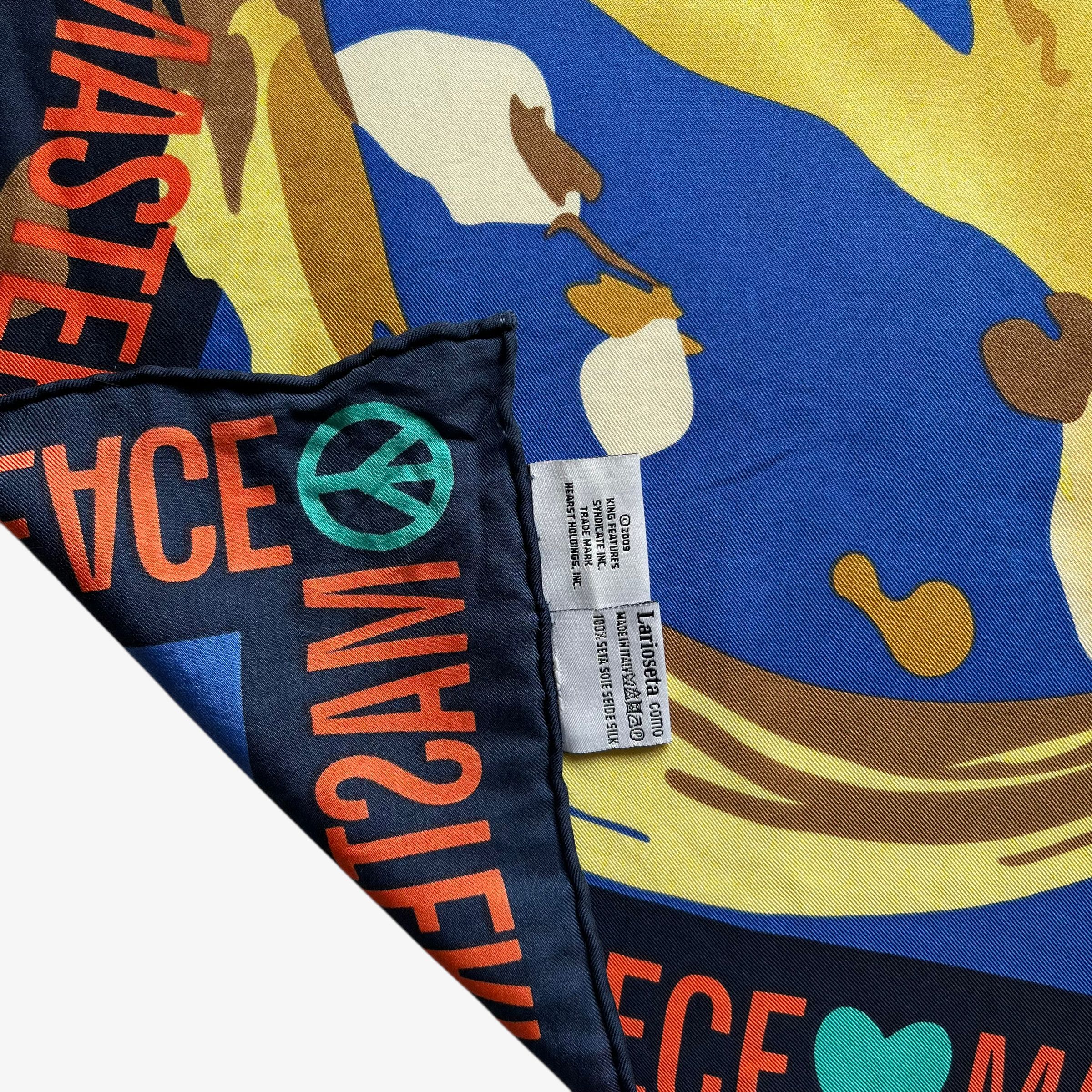Moschino Vintage Y2K Moschino Peace & Heart Print Blue Silk Scarf Size ONE SIZE - 4 Thumbnail