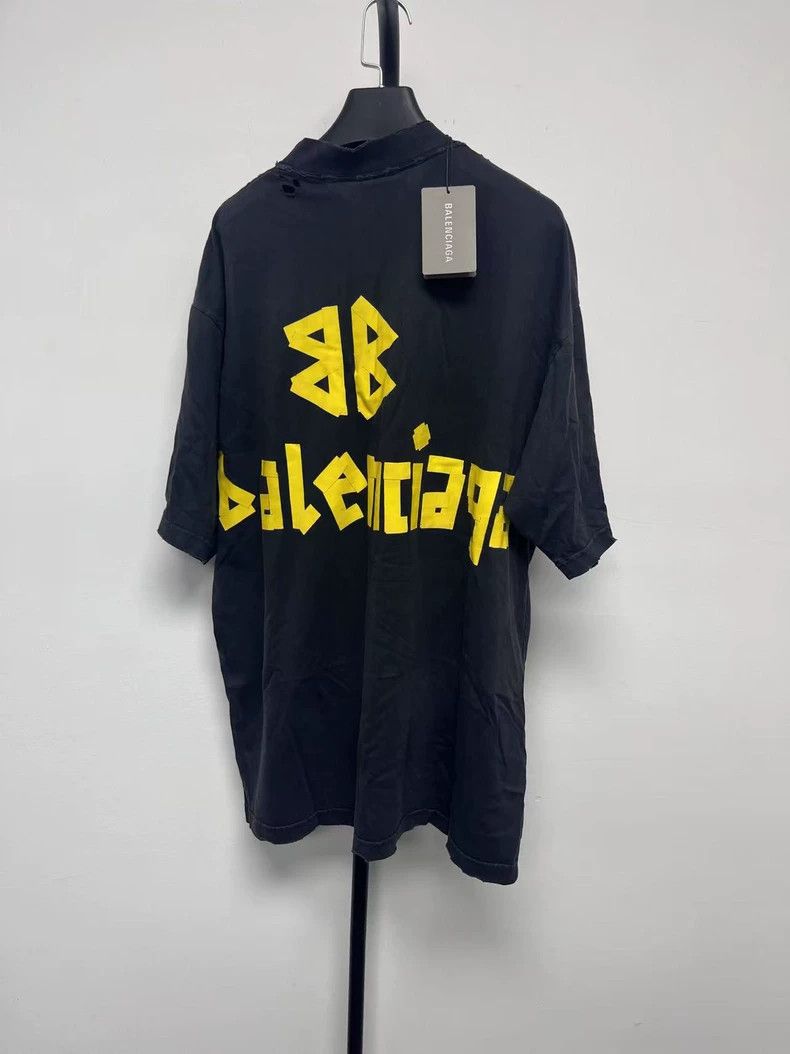 Balenciaga Balenciaga Tape Letter Logo Printed Jersey Crew Neck Loose Size US S / EU 44-46 / 1 - 2 Thumbnail