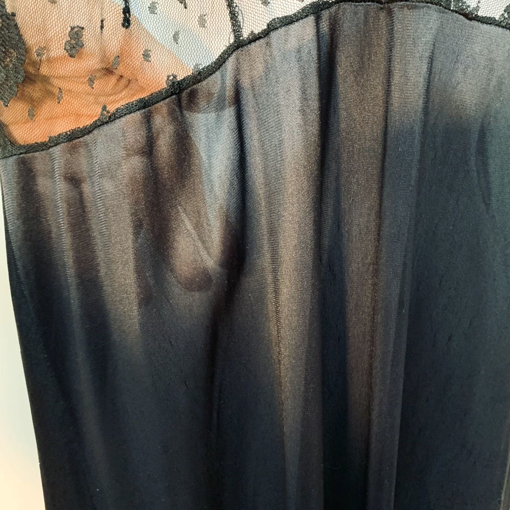 Vintage VINTAGE Black Nylon Sheer Lace Peignoir Robe Nightgown Negligee Long Gown Set M Size ONE SIZE - 5 Thumbnail