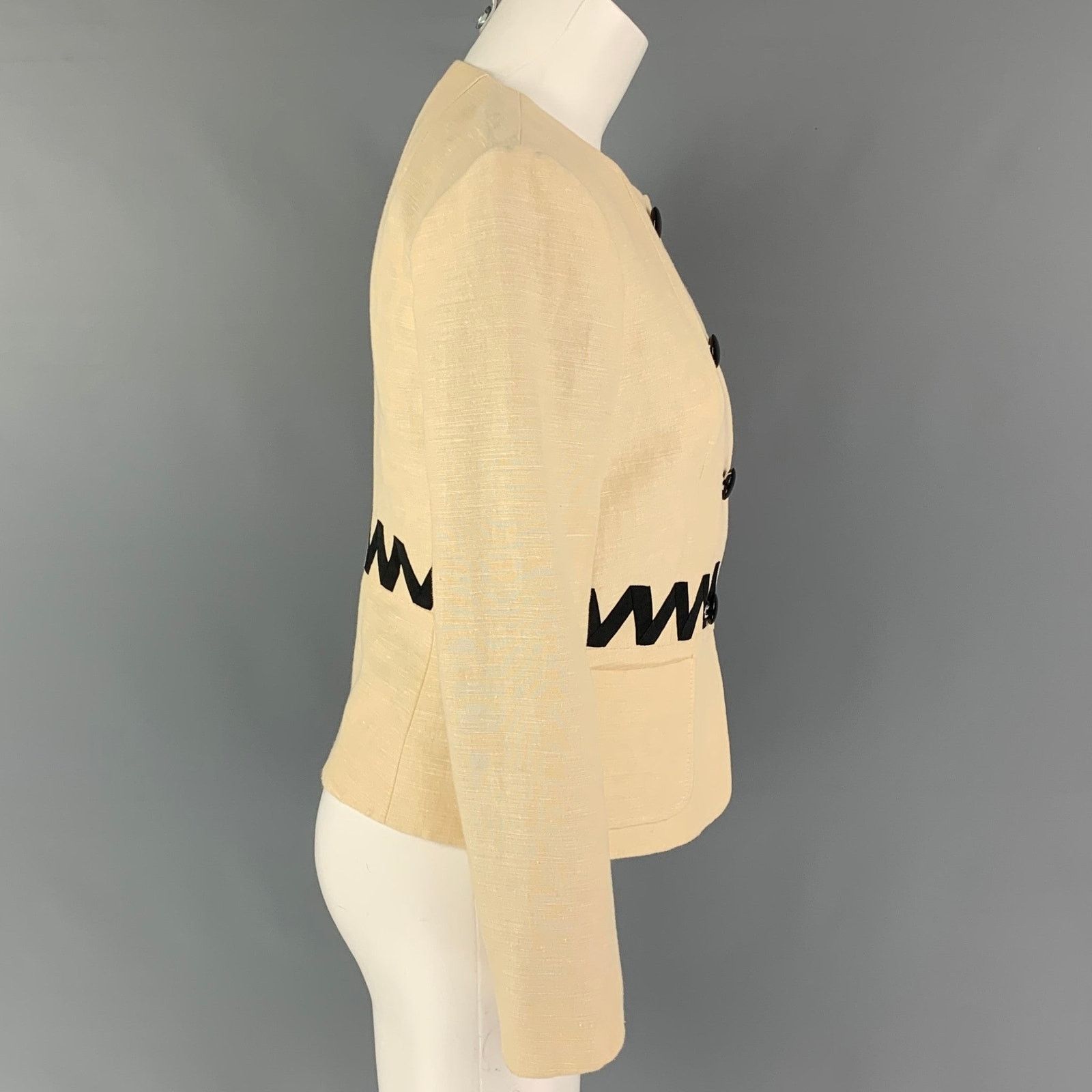 Etro ETRO Size 4 Cream Black Silk Blend Ribbon Collarless Jacket Size S / US 4 / IT 40 - 2 Thumbnail