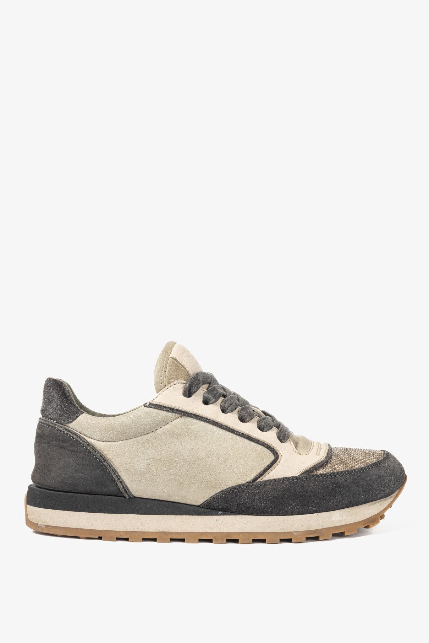 Brunello Cucinelli Brunello Cucinelli Suede & Leather Glitter Sneakers Size US 7.5 / IT 37.5 - 1 Thumbnail