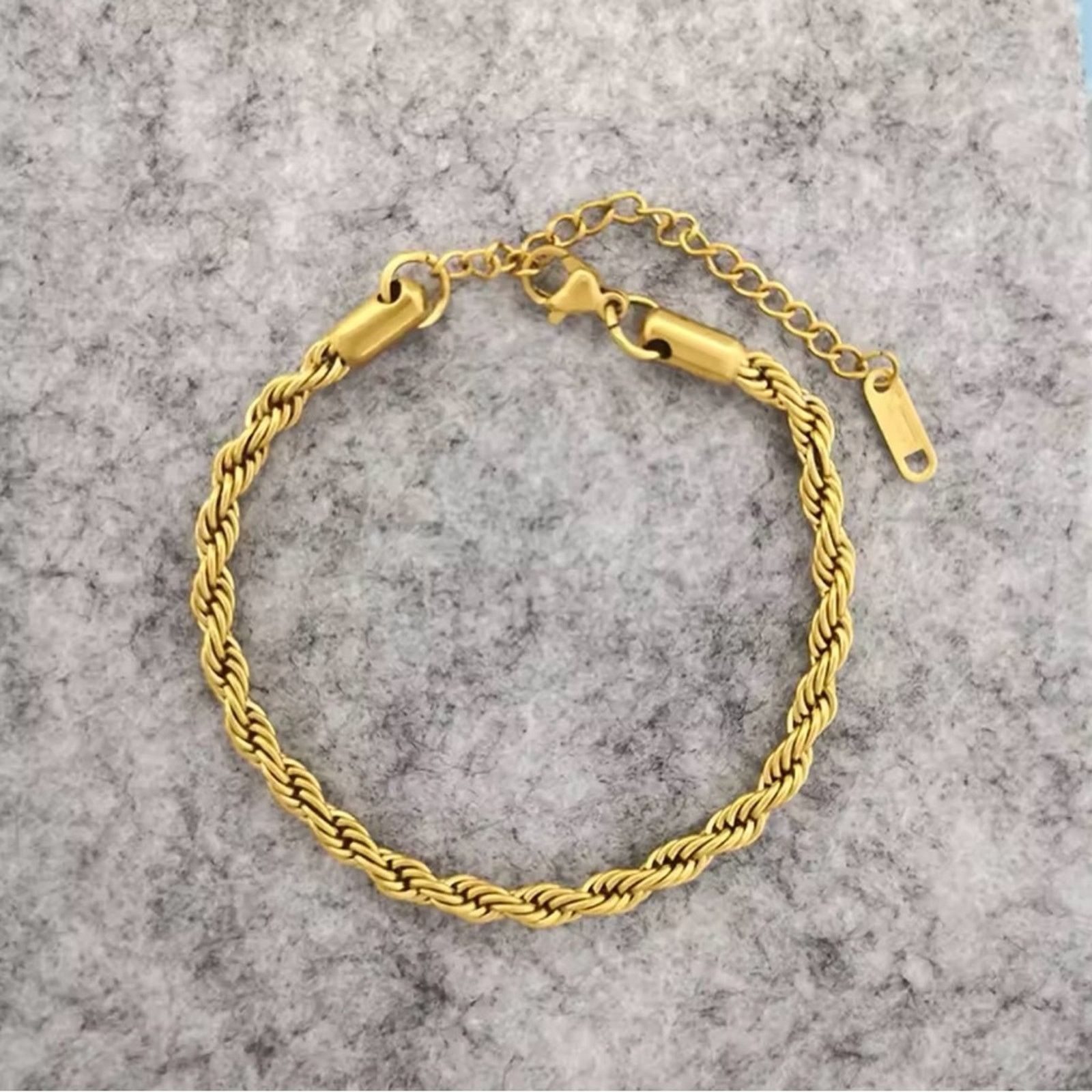 Other 18K Twisted Gold Bracelet 4MM 7”+2” for Men and Women Size ONE SIZE - 4 Thumbnail