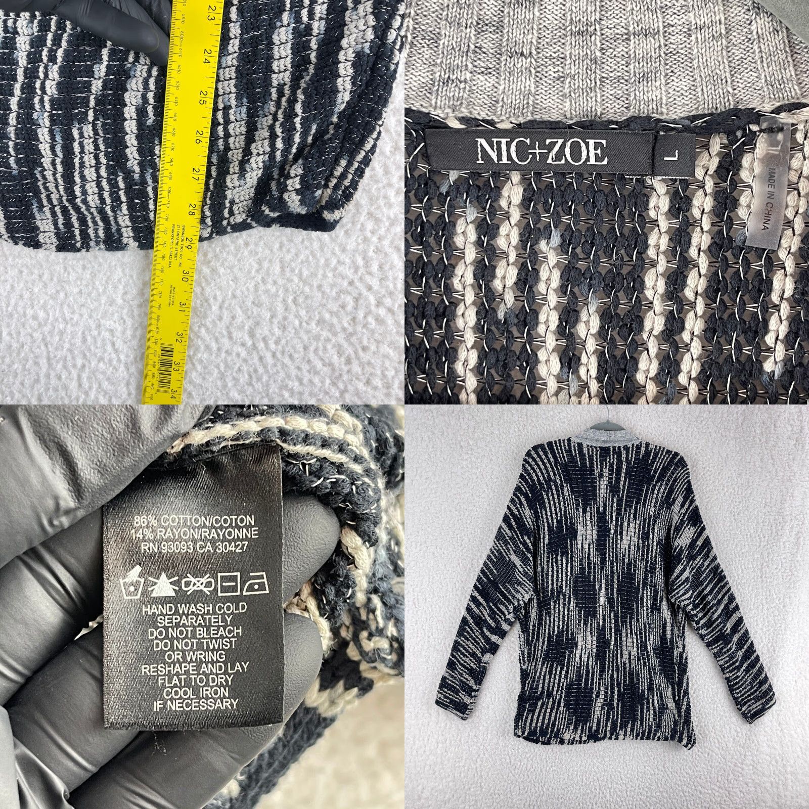 NIC+ZOE Nic + Zoe Cardigan Sweater Womens Large Black Open-Knit Long Sleeve V-Neck Lightweight Casual Bohemian Classic Size L / US 10 / IT 46 - 8 Thumbnail