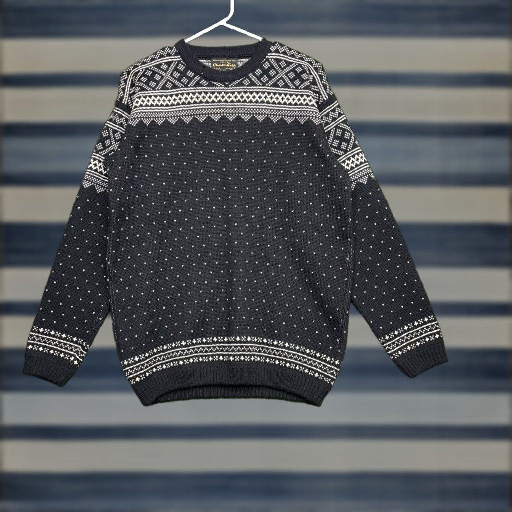 Vintage VINTAGE Charles Wolf Wool Sweater Mens M Nordic Norway Fair Isle Wool Pullover Knit Regular Black Grey All Seasons Long Sleeve Crew Neck Men 90s? Size US M / EU 48-50 / 2 - 1 Thumbnail