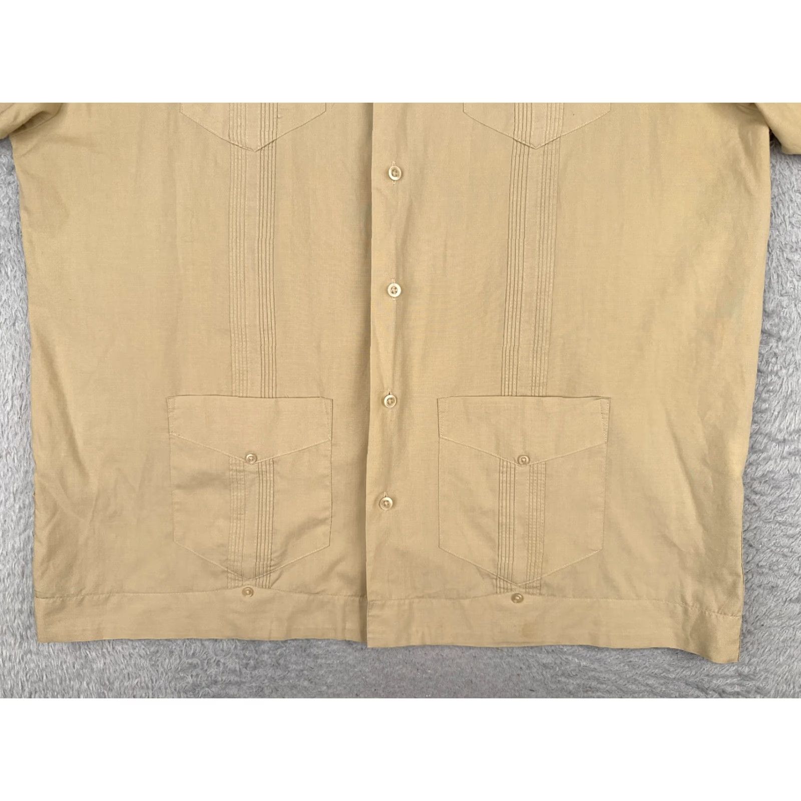 Vintage Premier Shirt Men XL Beige 4 Pocket Guayabera Polyester Blend Casual Beach Hawaiian Vacation Aloha Shirt Mens Regular Short Sleeve Button-Up Pocketed Size US XL / EU 56 / 4 - 5 Thumbnail