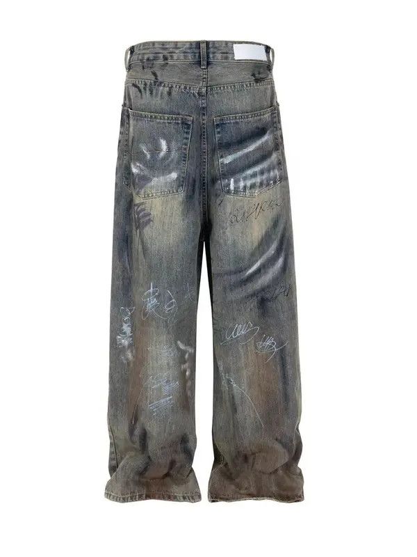 VIBE Street graffiti hand-painted distressed washed baggy jeans Size US 33 - 4 Thumbnail