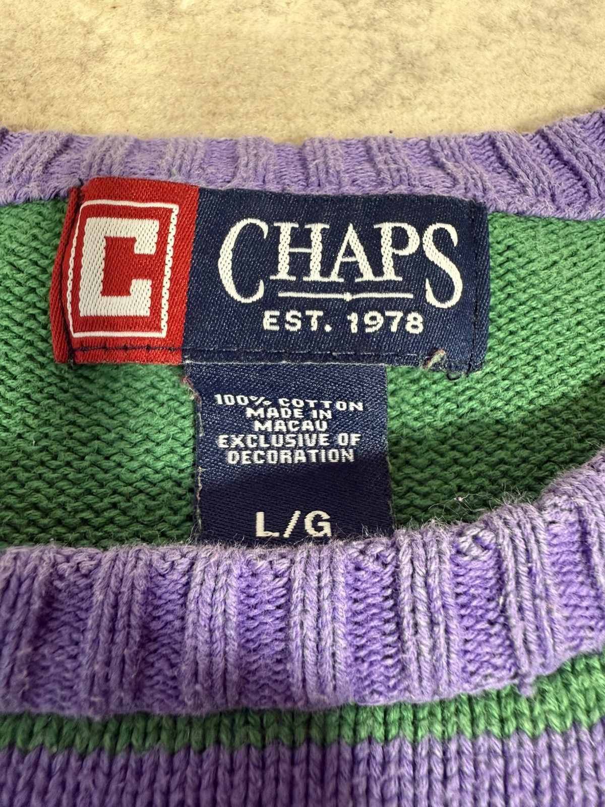 Chaps Vintage Chaps Green Purple Stripped Sweater Size US L / EU 52-54 / 3 - 7 Thumbnail