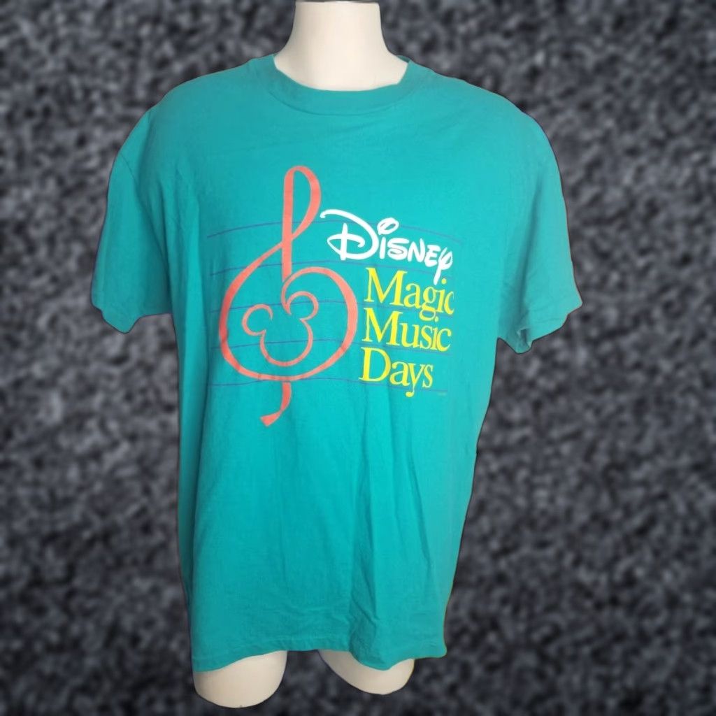 Hanes VINTAGE Disney Magic Music Days Disneyland Graphic T Shirt Hanes XL Mens Green Cotton Short Sleeve Crew Neck Single Stitch Size US XL / EU 56 / 4 - 1 Thumbnail