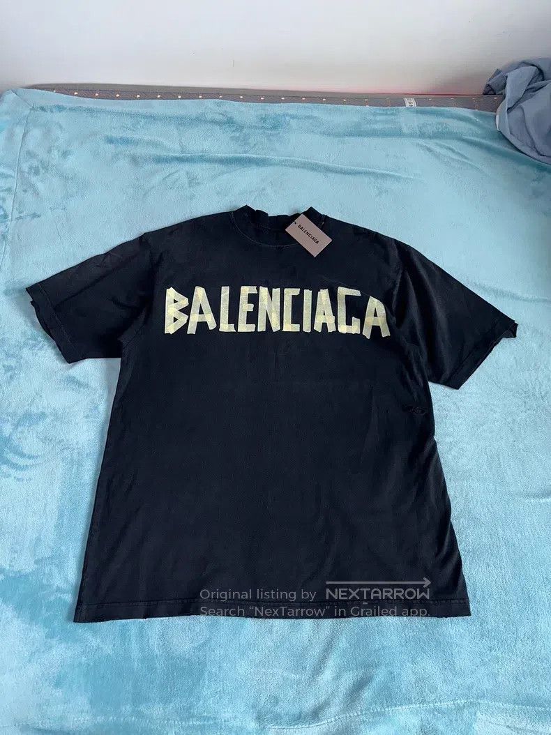 Balenciaga Masking Tape Tape Letter Printed Round Neck Pul