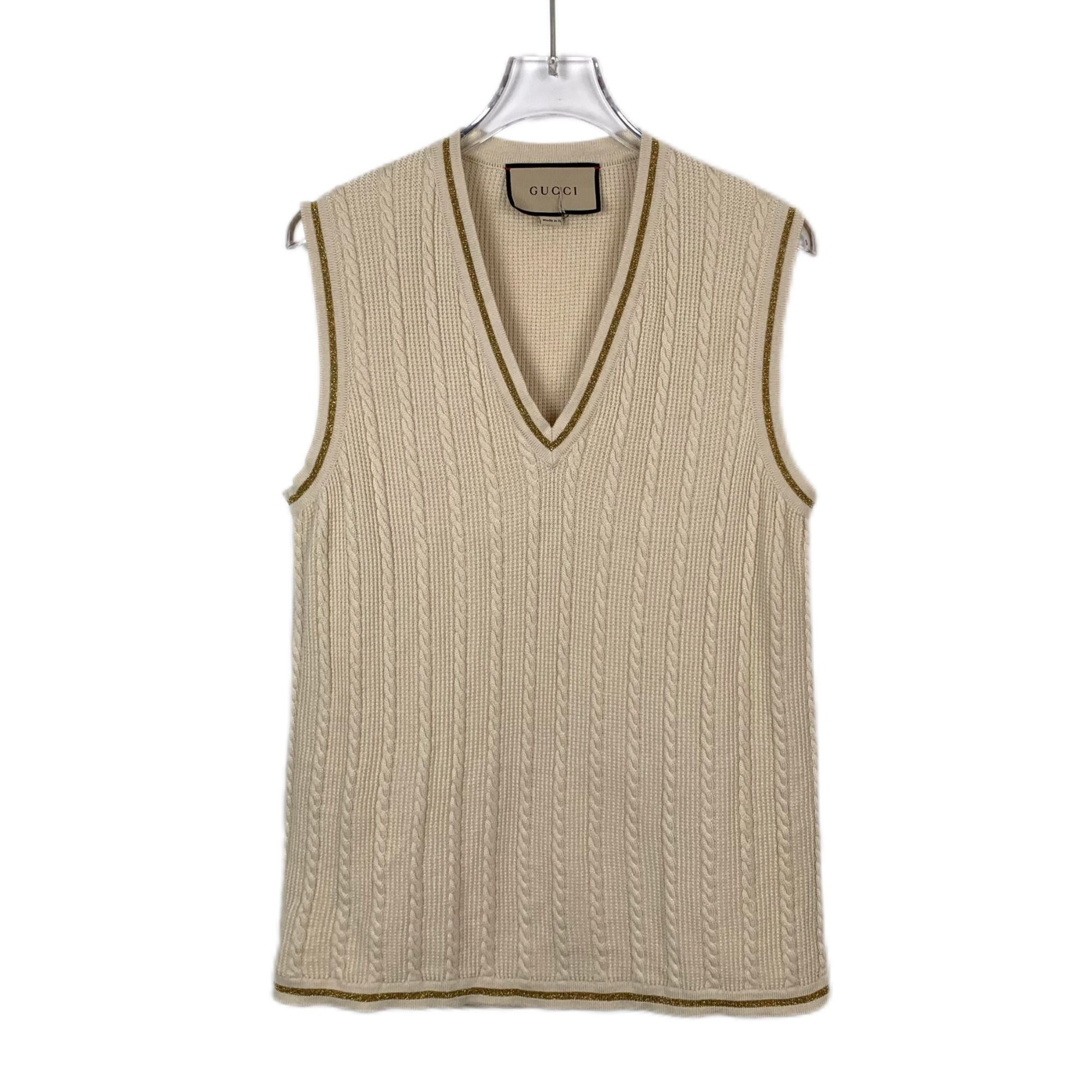 Gucci Gucci Beige V-Neck Cable Knit Wool Sleeveless Waistcoat Swea Size S / US 4 / IT 40 - 1 Thumbnail